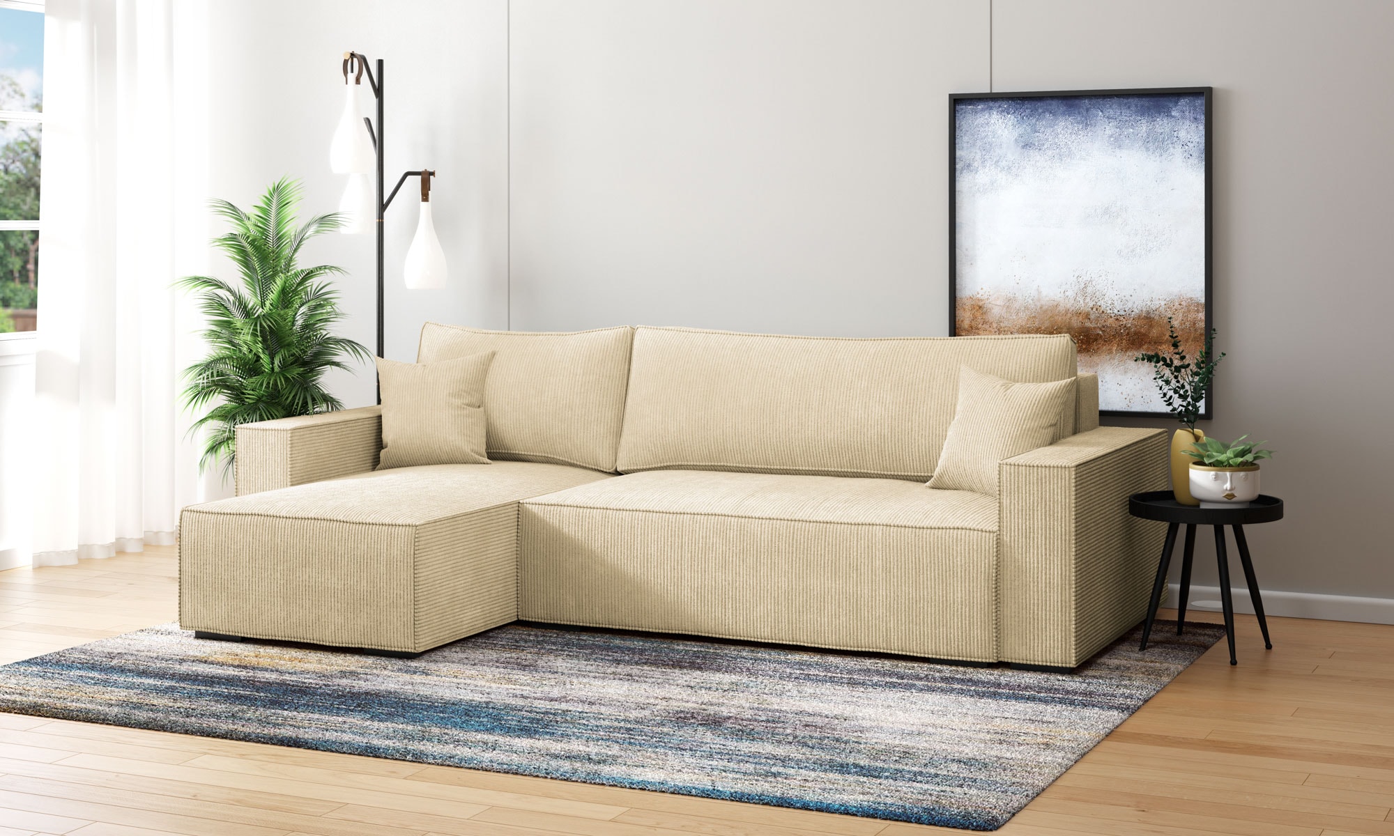 INOSIGN Ecksofa »Wylie«, Cord, Recamiere beidseitig montierbar, mit Bettfunktion und Bettkasten