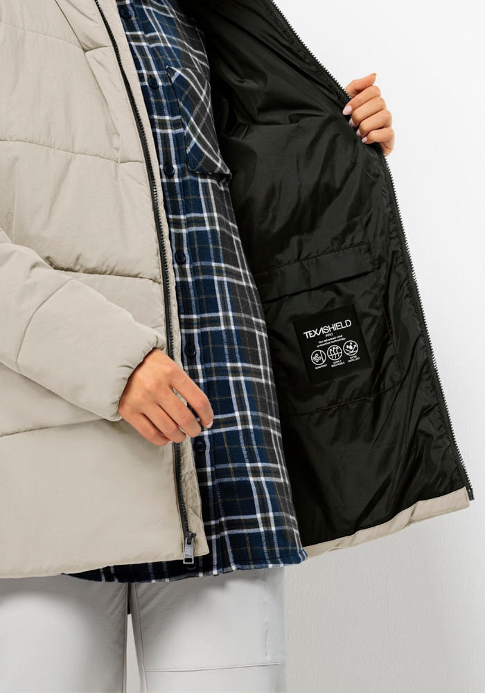 Jack Wolfskin Funktionsjacke »KAROLINGER LONG JKT W«, mit Kapuze