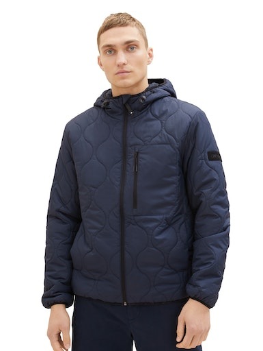 TOM TAILOR Denim Steppjacke, mit Kapuze, mit Logo-Badge am Ärmel