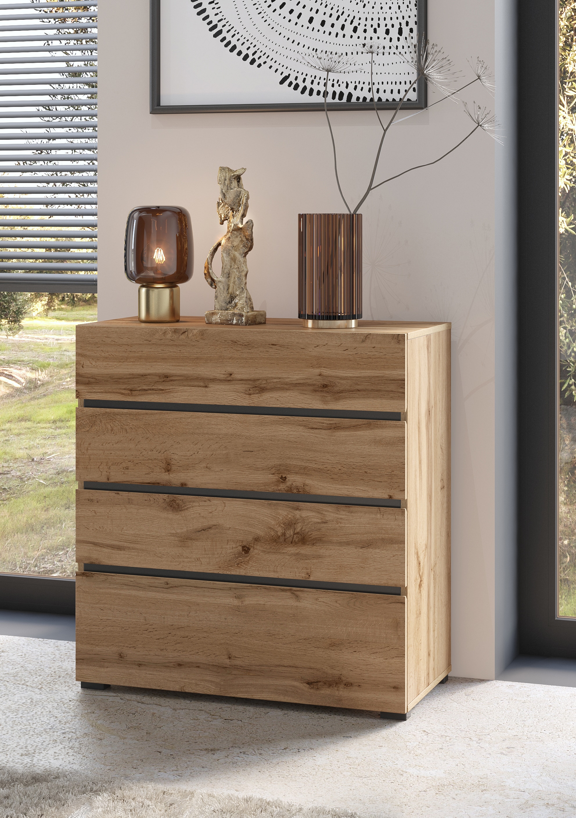 INOSIGN Schubkastenkommode »Cross, moderne grifflose Kommode, 80x40x85cm (BxTxH)«, Schubladenschrank, Sideboard mit 4 Schubkasten