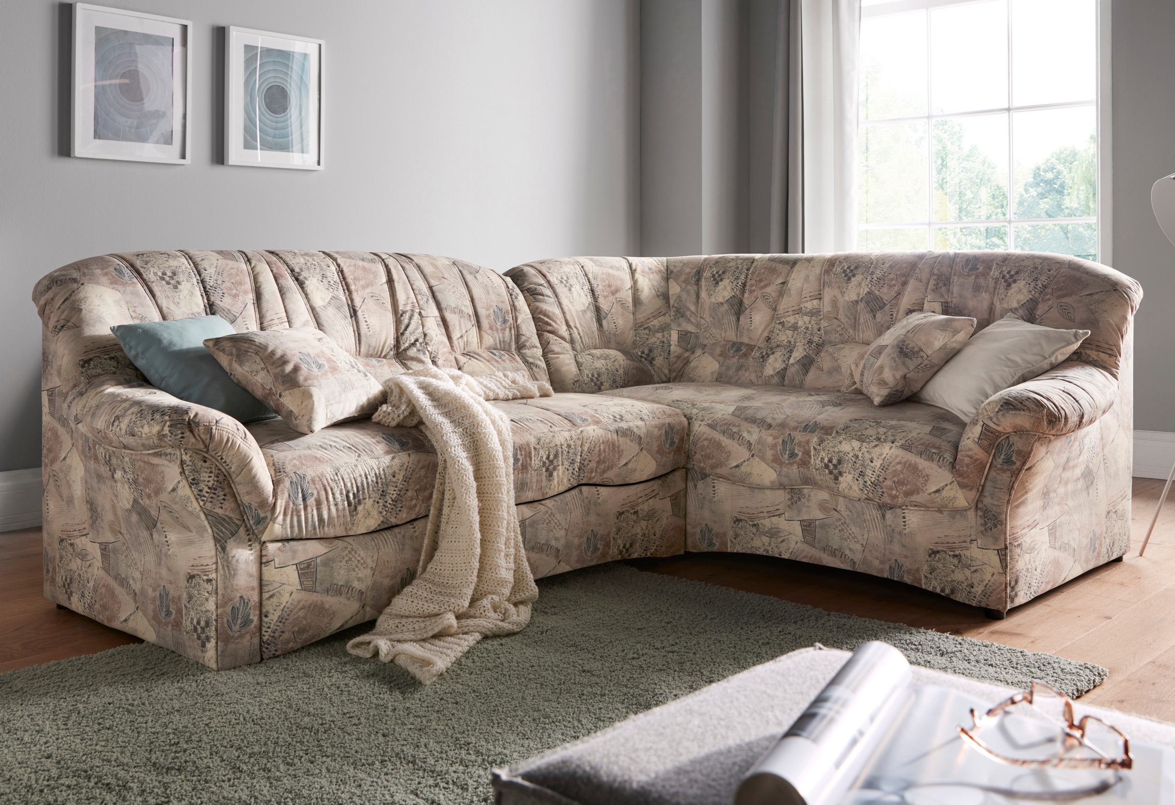DOMO collection Ecksofa »Bahia L-Form, B/T: 256/200 cm, belastbar bis 140kg/Sitz, mit Federkern«, Microfaser MELROSE®, mocca