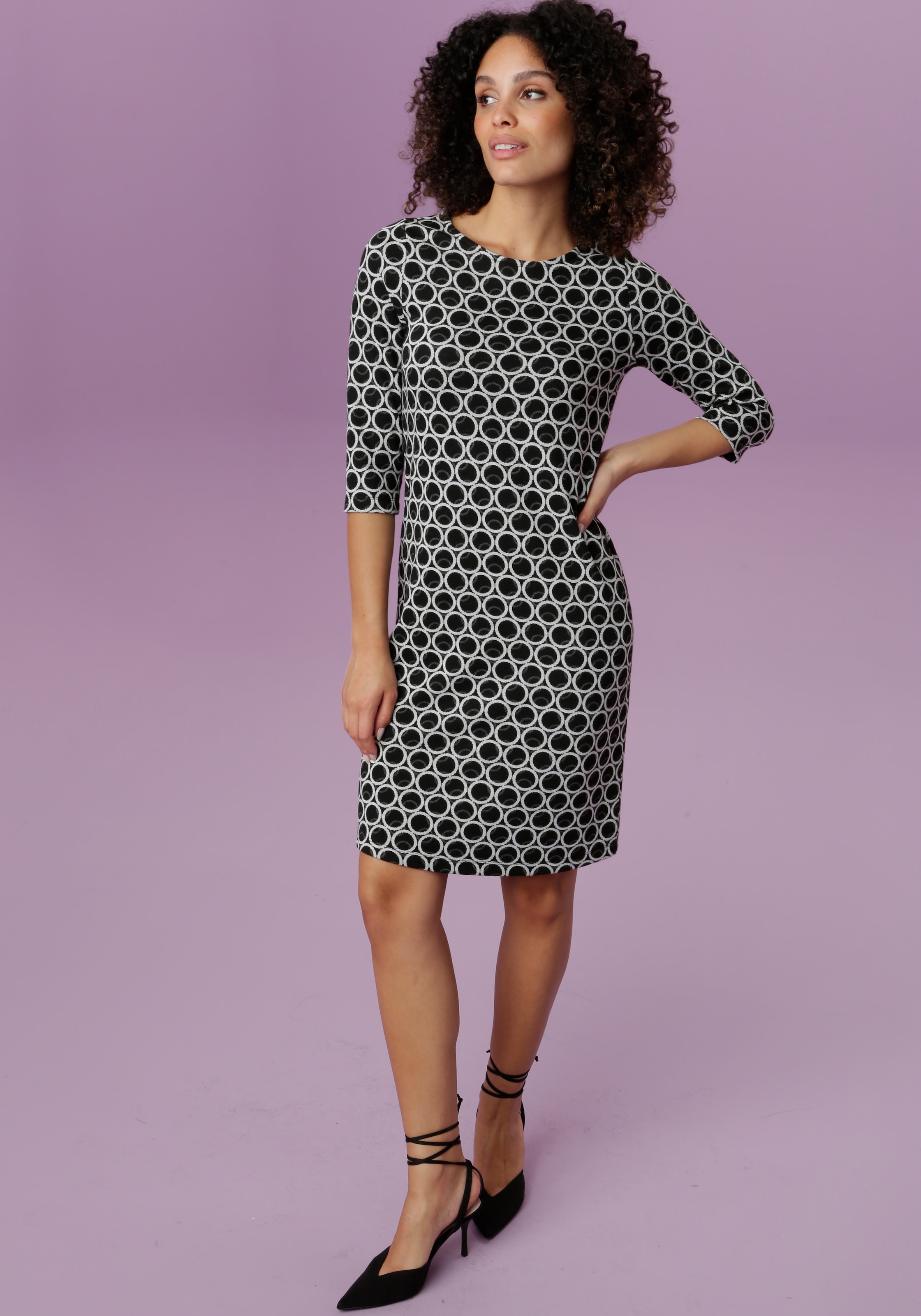 elegantem Jerseykleid, Kreis-Muster mit Aniston | SELECTED Jelmoli-Versand