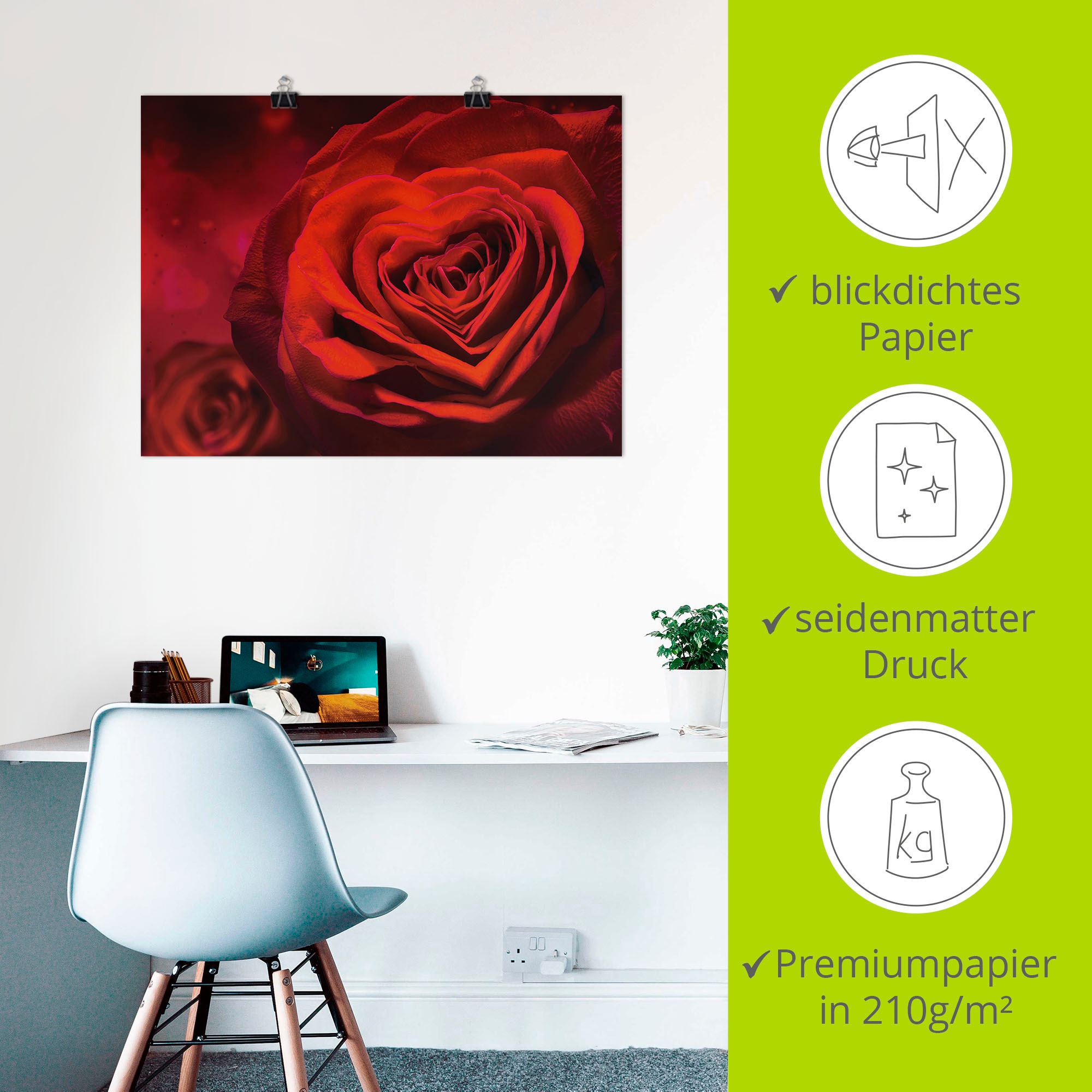 Artland Wandbild »Valentinseinladung mit Herzen und Rosen«, Blumen, (1 St.), als Leinwandbild, Poster, Wandaufkleber in verschied. Grössen