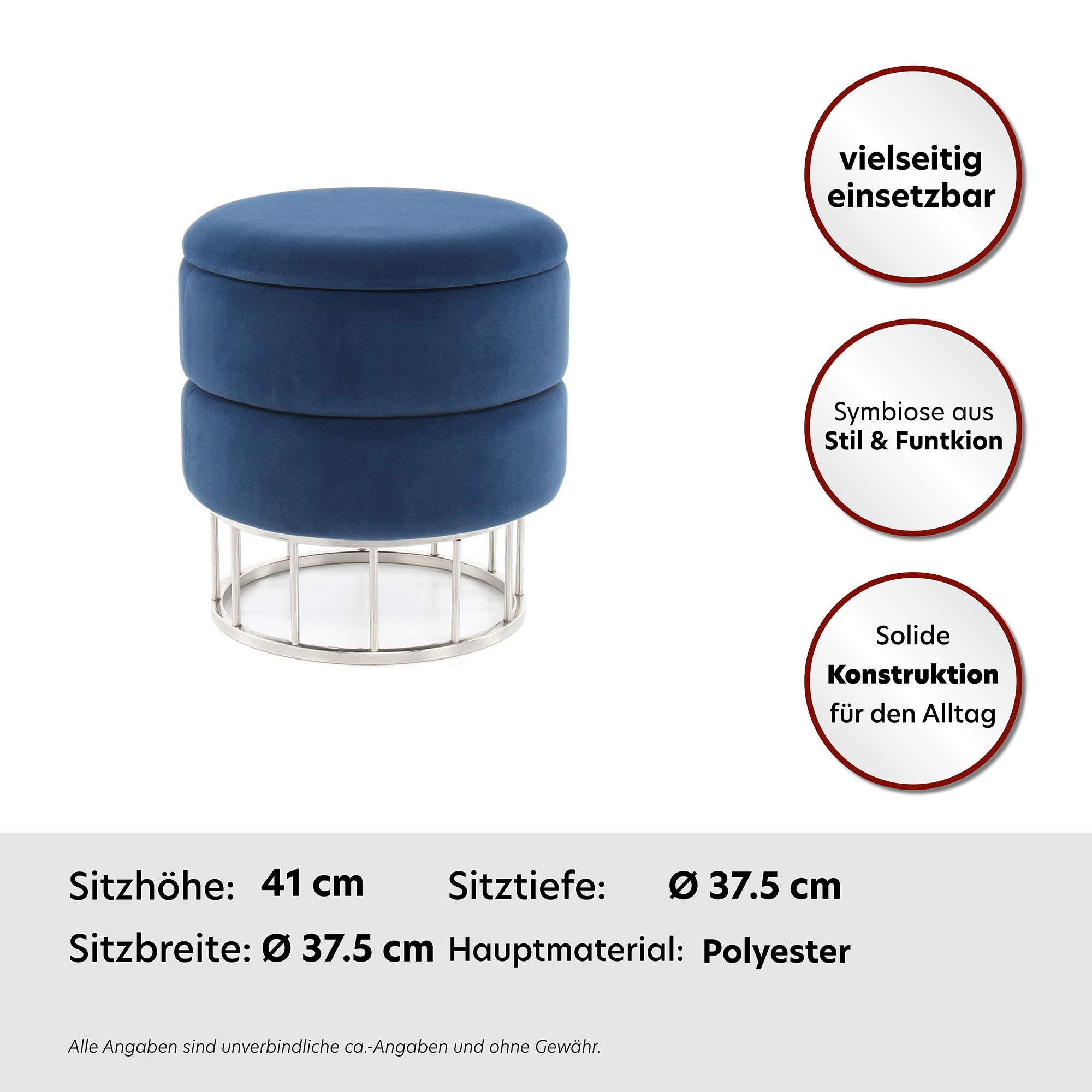 Kayoom Stauraumhocker »Hocker Zero 525, Sitzhocker mit Komfort,runde, moderne Form«, (1 St.), glamourös, elegant, mit Stauraum, Bezug aus samtweichem Stoff