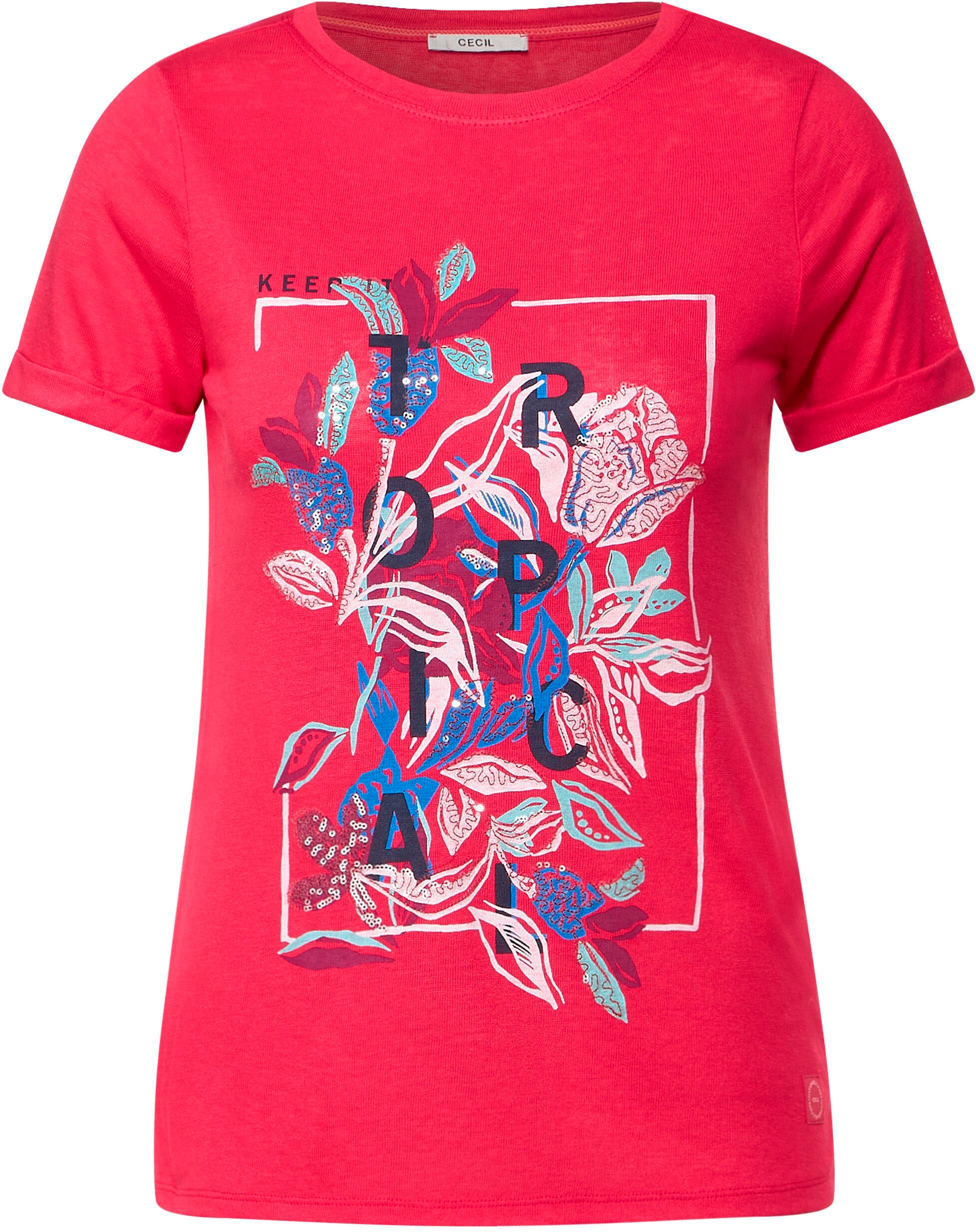 Cecil T-Shirt klassischem bestellen print«, Rundhalsausschnitt Jelmoli-Versand bei online Schweiz »LINENLOOK_Shape mit