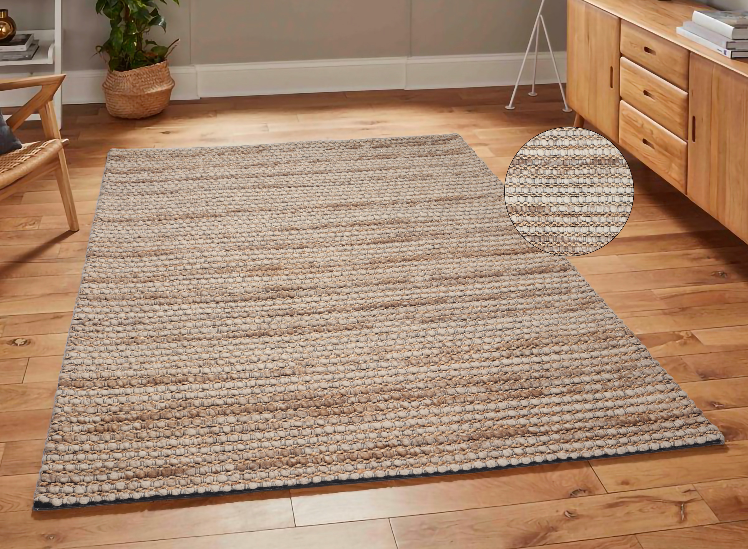 my home Wollteppich »Leevy, Wolle und Jute- handgewebt«, rechteckig, 25 mm Höhe, handgewebt, Handweb Teppiche, Wohnzimmer, Schlafzimmer, Esszimmer