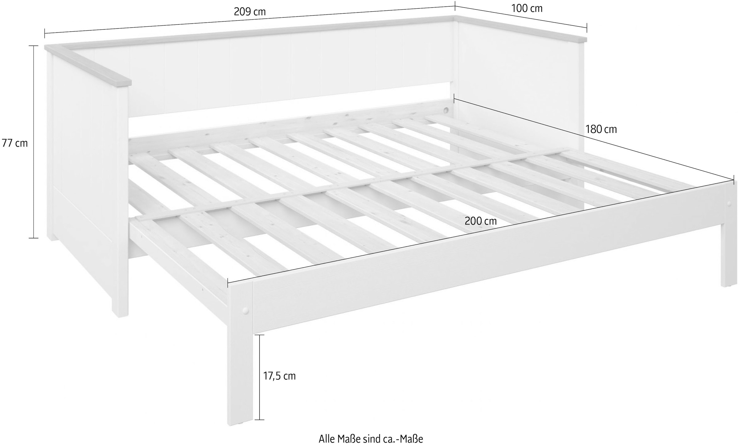 Home affaire Daybett »"REIGNY ", Kinderbett, Gästebett, zwei Schlafplätze«, (2. Schlafplatz ausziehbar), Massivholz, Lammellen - Design, Landhausstil, Schublade optional