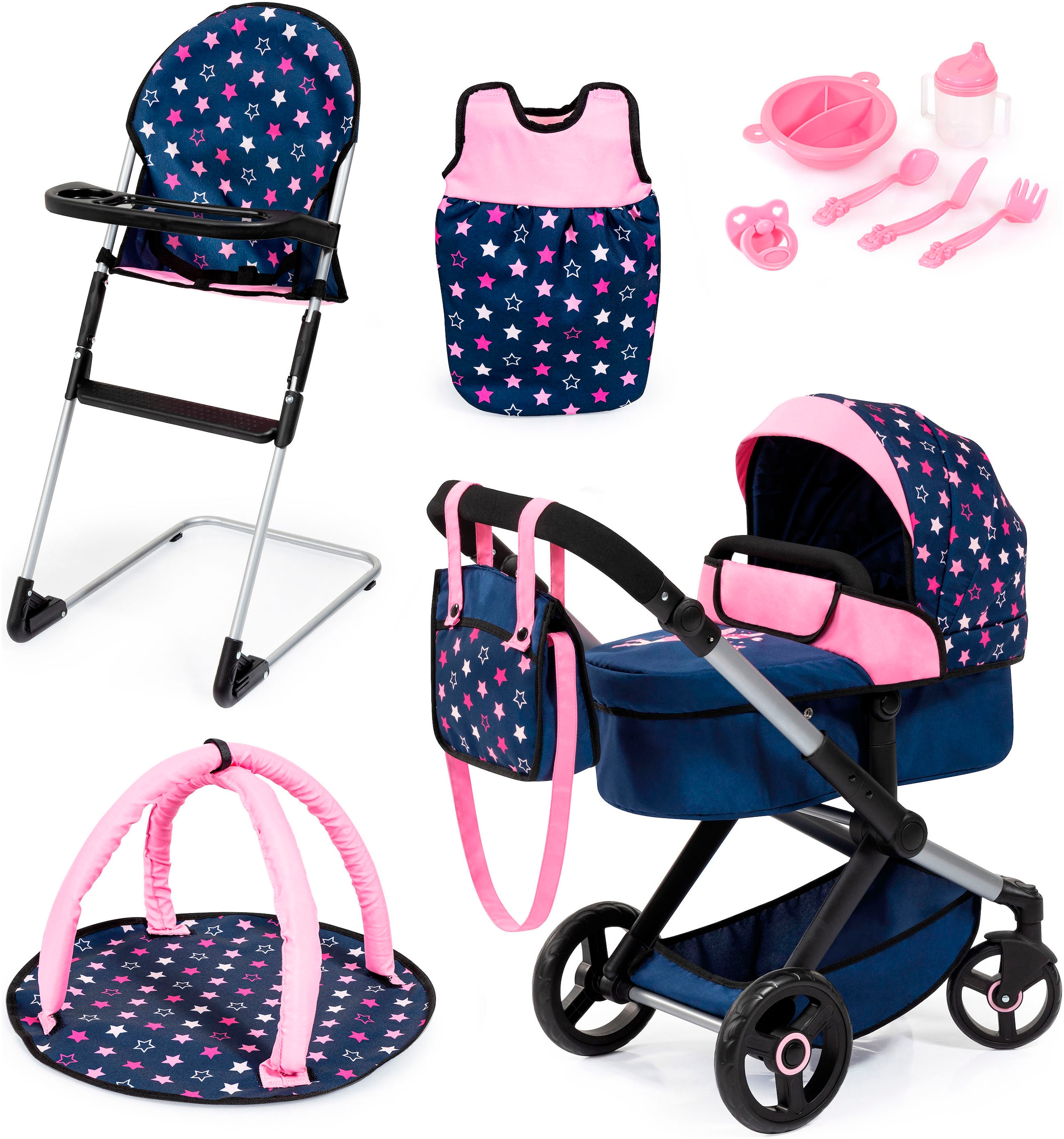 Bayer Kombi-Puppenwagen "Xeo Deluxe, blau/rosa"
