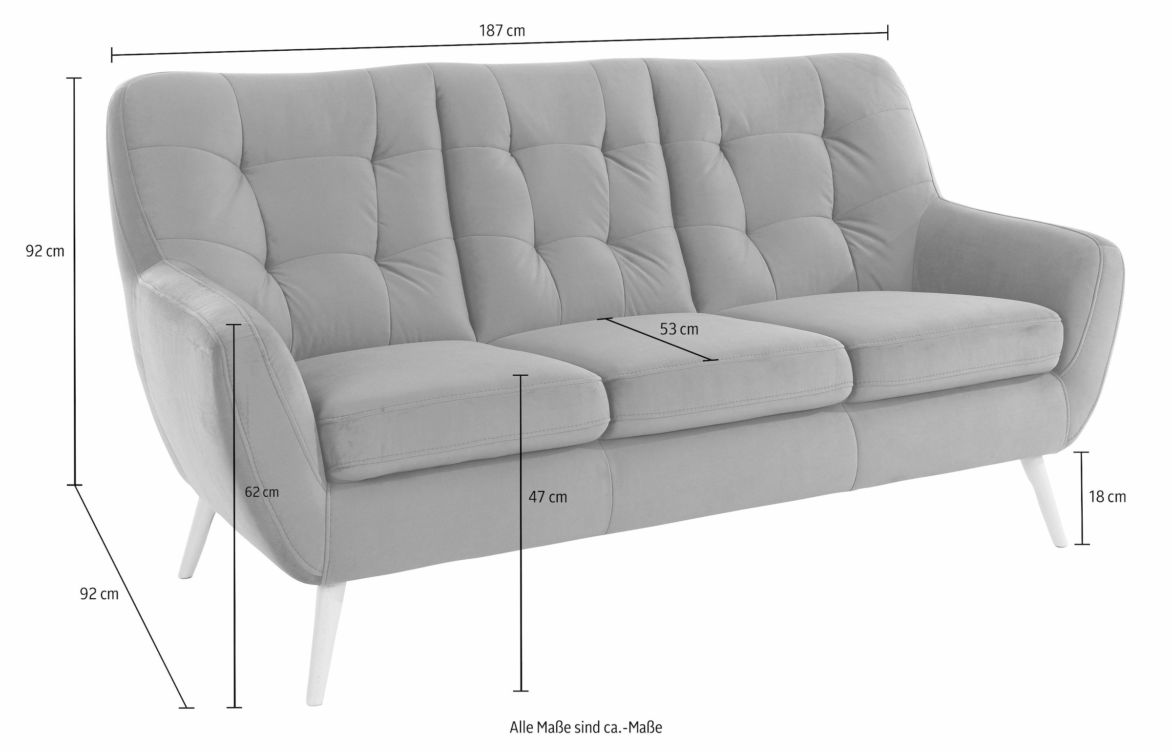 exxpo - sofa fashion 3-Sitzer »Scandi, bequem, aufwendige Rückenpolsterung für mehr Sitzkomfort«, aktuelle Farben in hochwertigen Bezugsqualitäten, Holzfuss