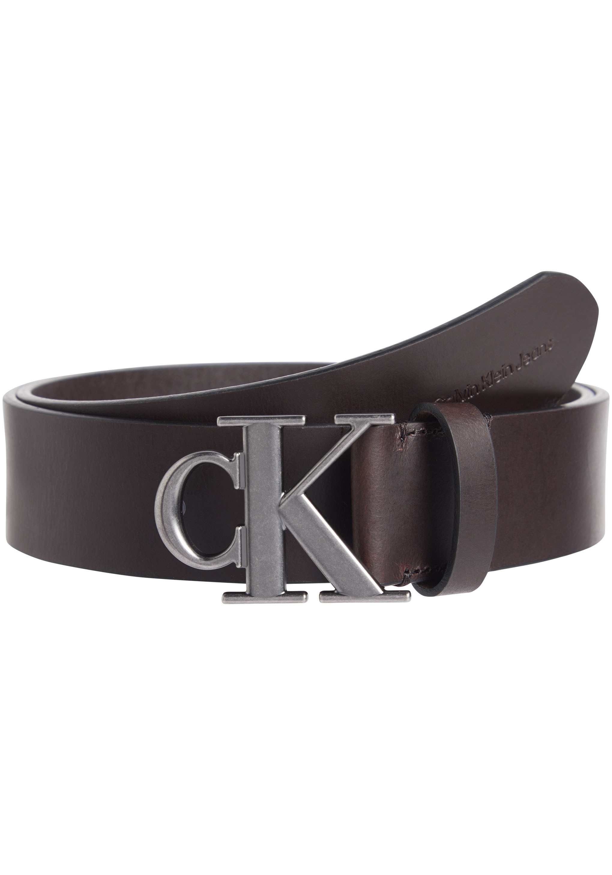 Calvin Klein Jeans Ledergürtel »ROUND MONO PLAQUE LTHR BELT 40MM« mit CK-Logoschliesse
