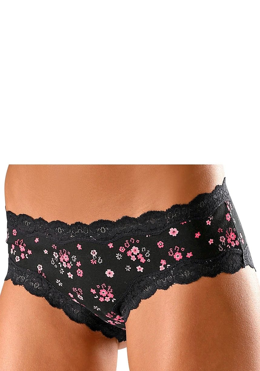 Buffalo Panty, (3er-Pack), aus elastischer Baumwolle mit floraler Spitze