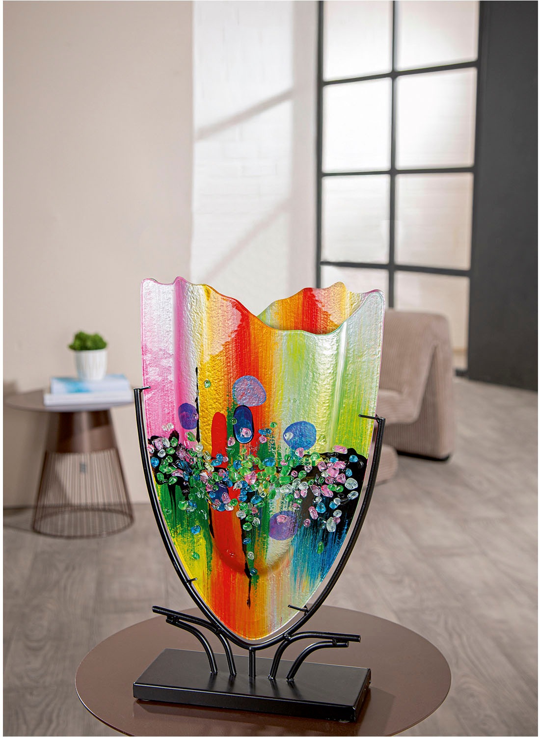 GILDE Dekovase "Bodenvase oval Manto blau; pink H. 49 cm"