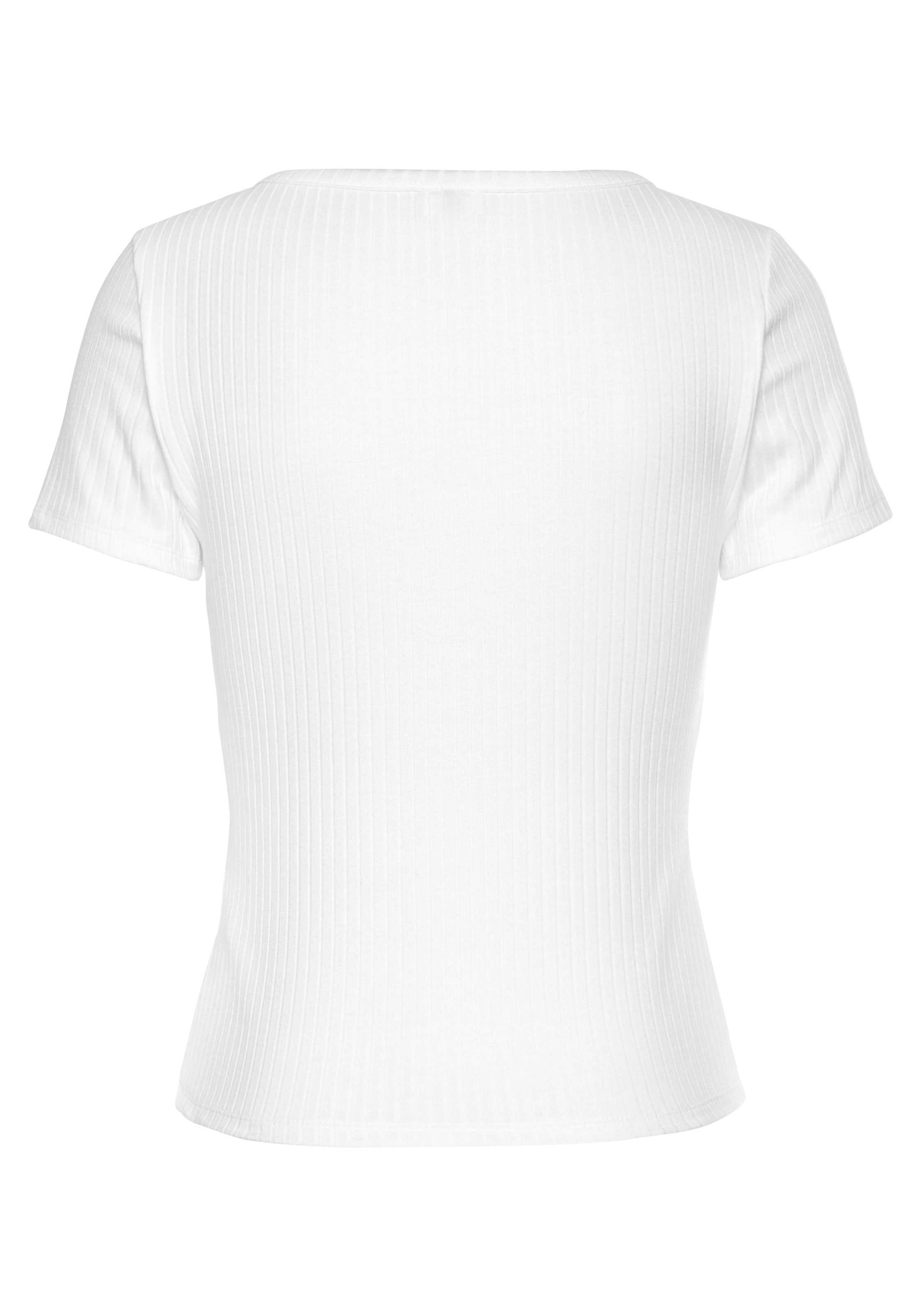 LASCANA Kurzarmshirt, aus Rippware mit Zierknopfleiste, T-Shirt, V-Ausschnitt
