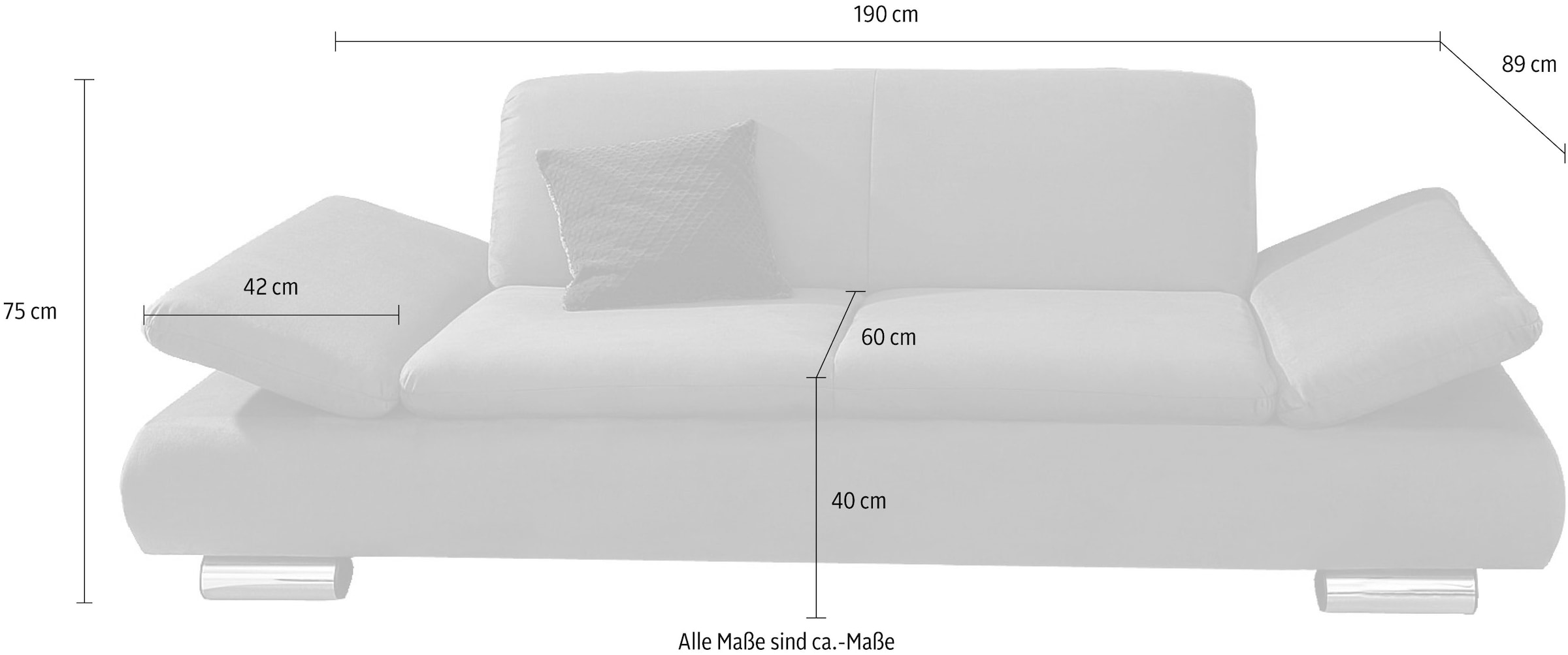 Max Winzer® 2-Sitzer »Toulouse modern und bequem, aktuelles Design, hoher Sitzkomfort«, mit klappbaren Armlehnen, Breite 190 cm