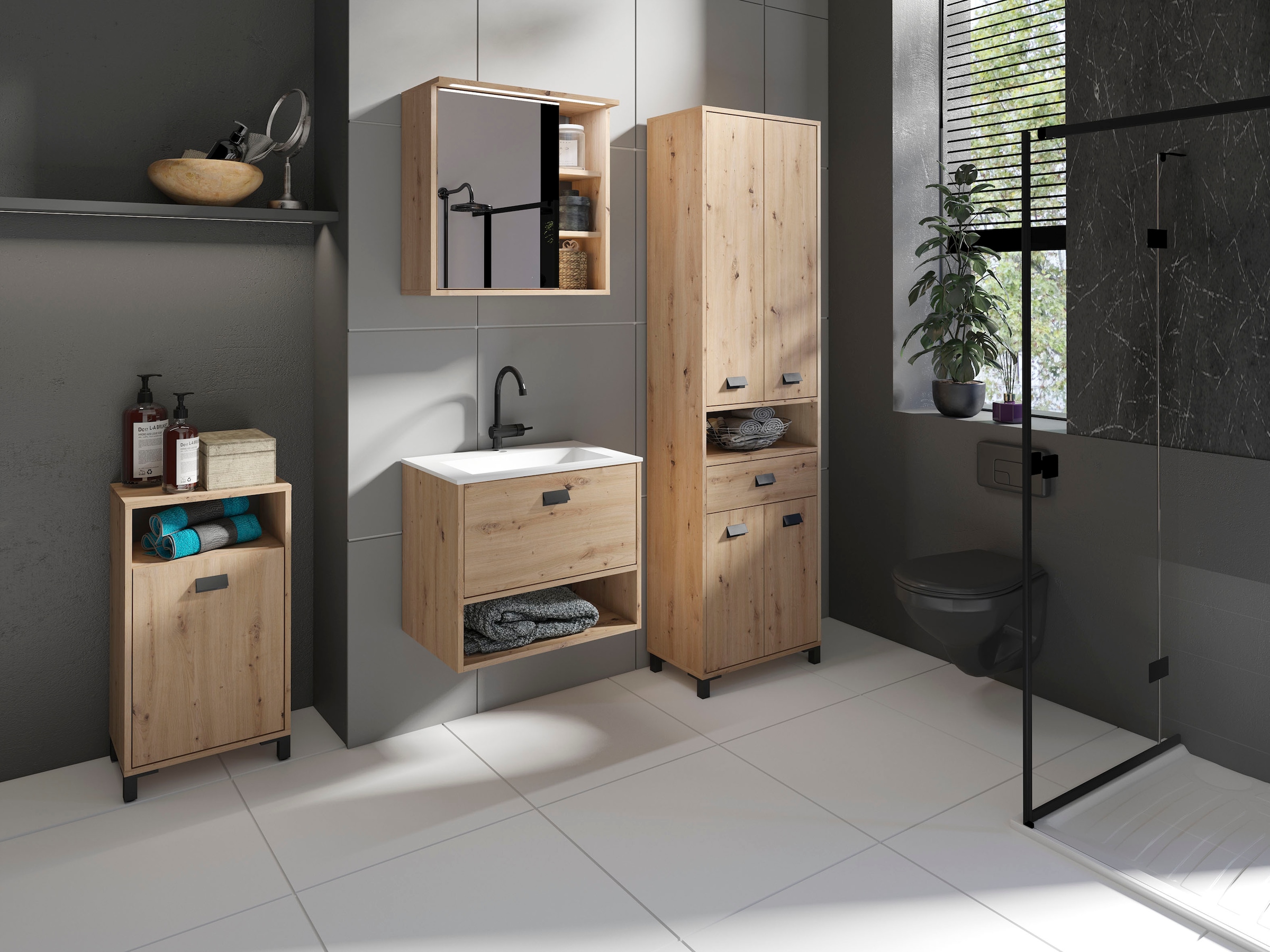 byLIVING Midischrank »Wellness«, mit variablem Einlegeboden und offenem Fach für viel Stauraum