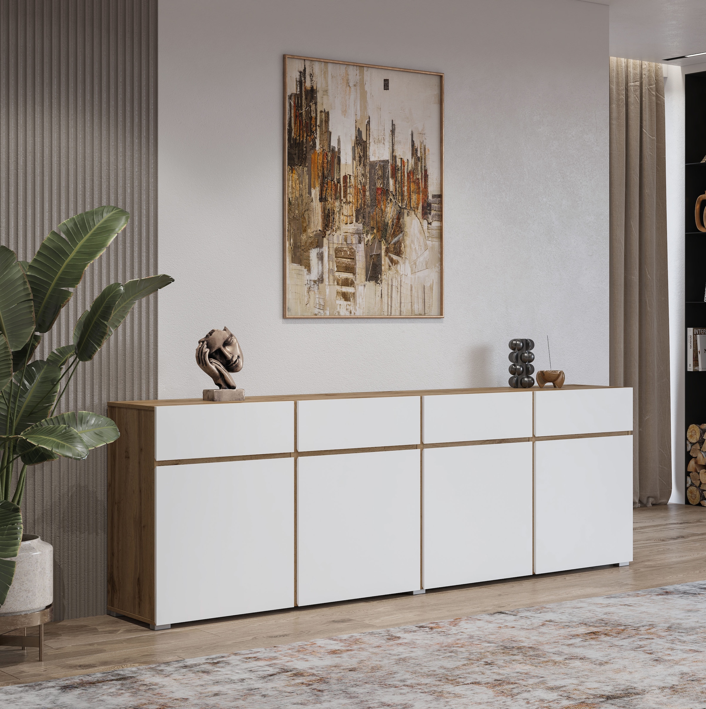 INOSIGN Sideboard »Cross,Breite 225 cm, moderne grifflose Kommode,4 Türen/4 Schubkästen«, Schubladenschrank mit viel Stauraum, Einlegeböden verstellbar