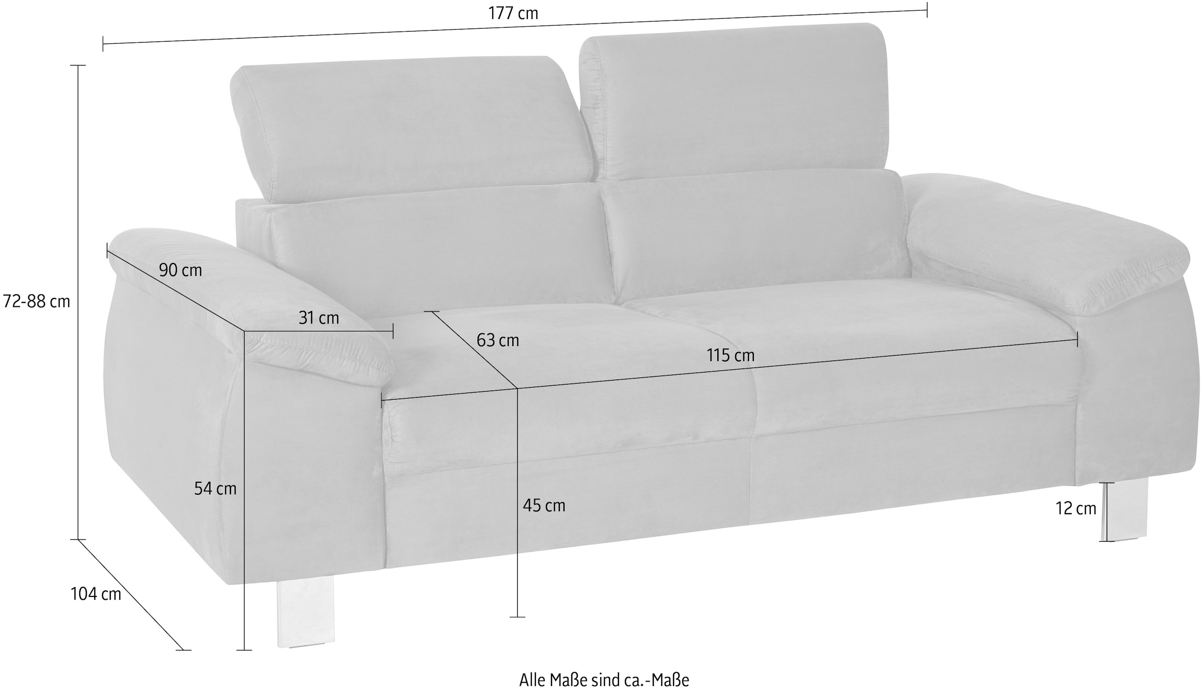 COTTA 2-Sitzer »Komaris«, inklusive Kopfteilverstellung, moderner chromfarbener Fuss