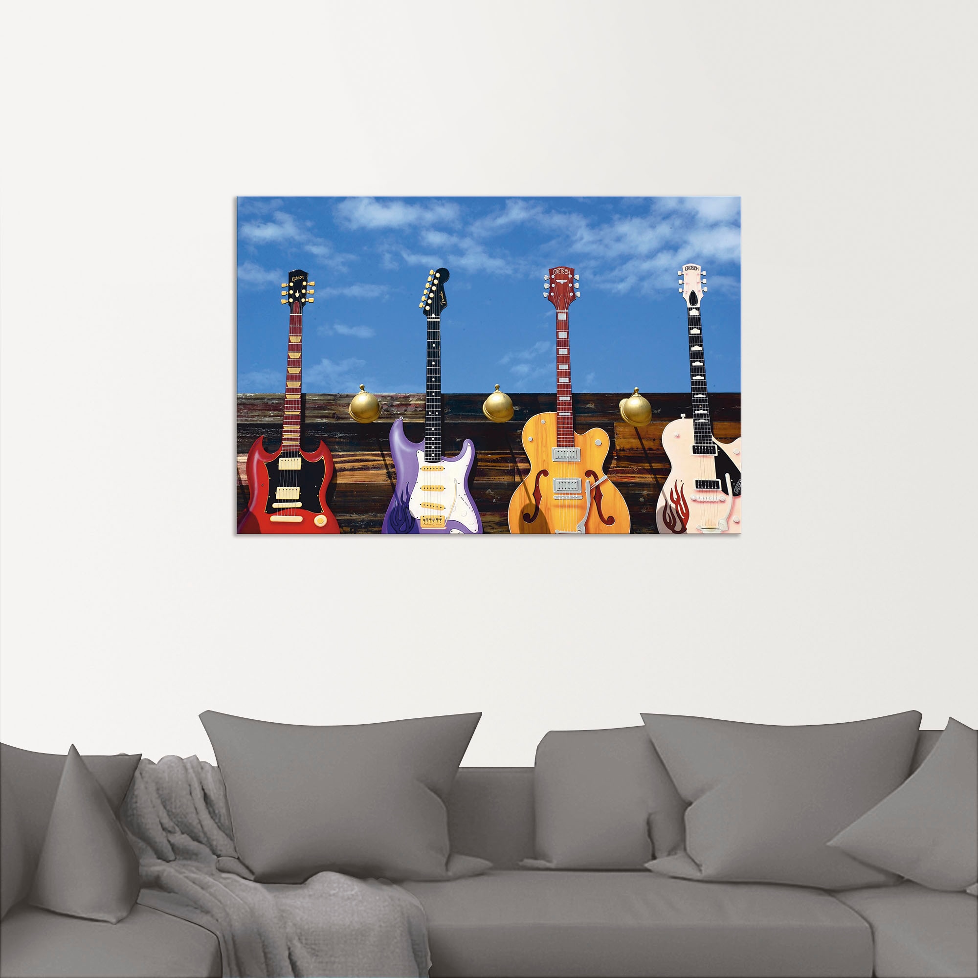 Artland Wandbild »Vier Elektrogitarren«, Instrumente, (1 St.), als Alubild, Leinwandbild, Wandaufkleber oder Poster in versch. Grössen