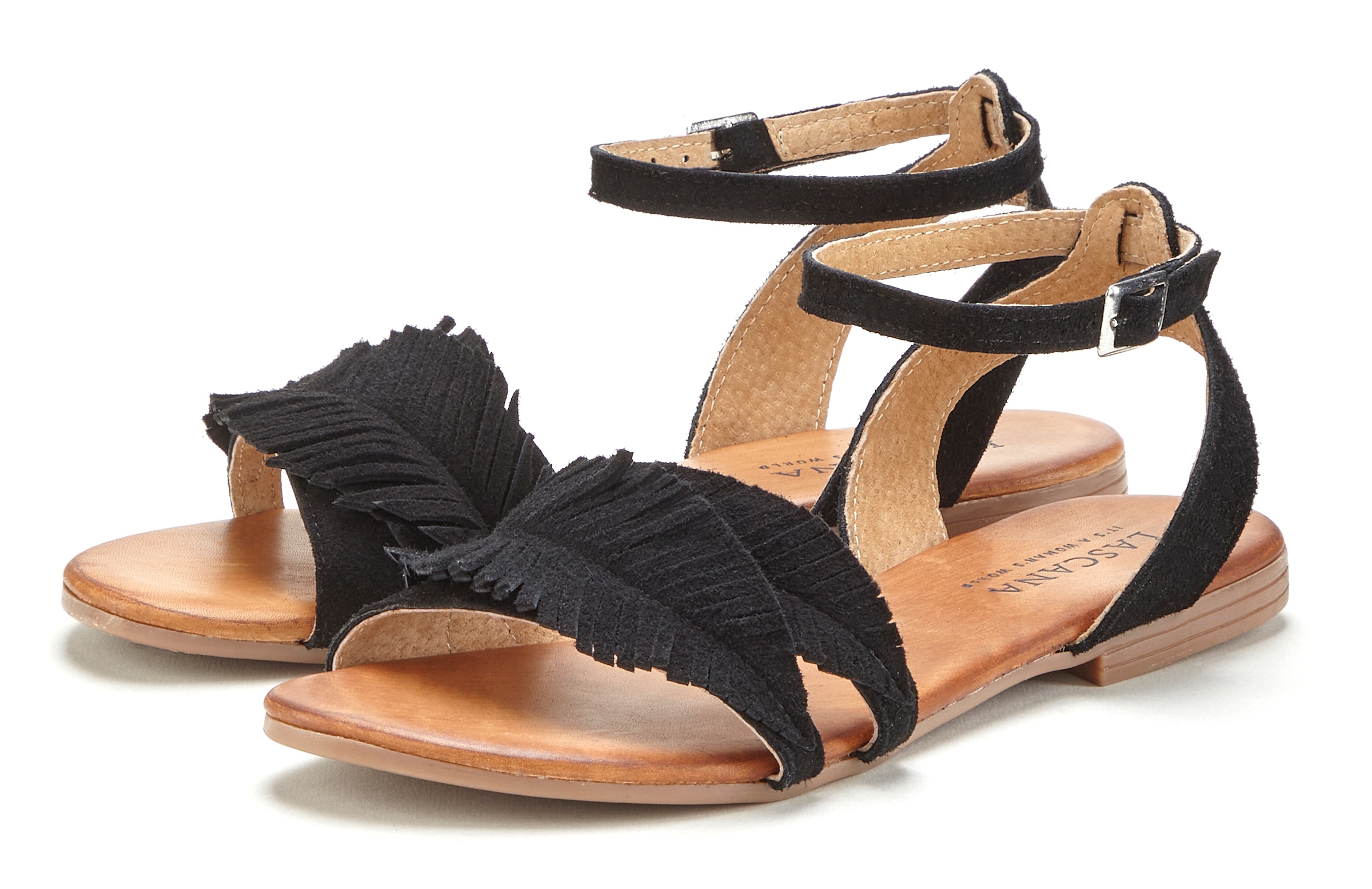 Sandale, Sandalette, Sommerschuh aus Leder mit modischen Fransen