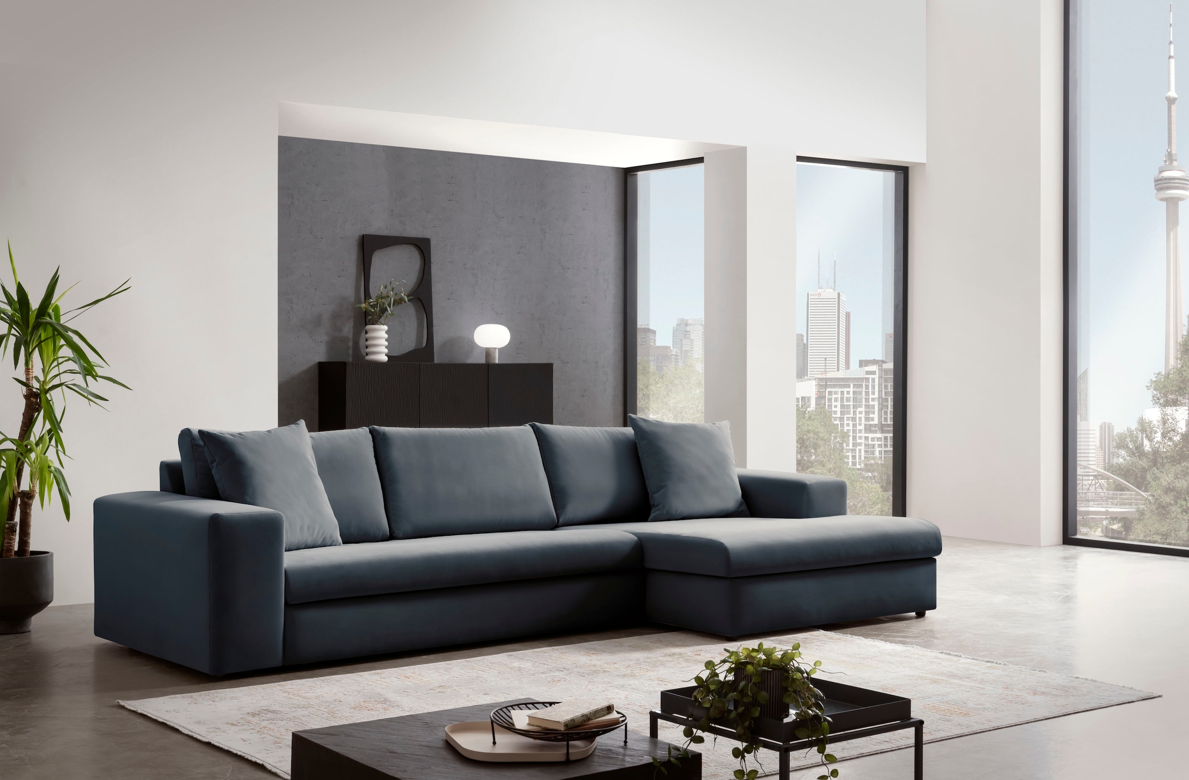 andas Ecksofa »SLEETLAND XXL in Samtvelours oder Vintage-Leder-Optik, L-Form,«, besonders gross und bequem