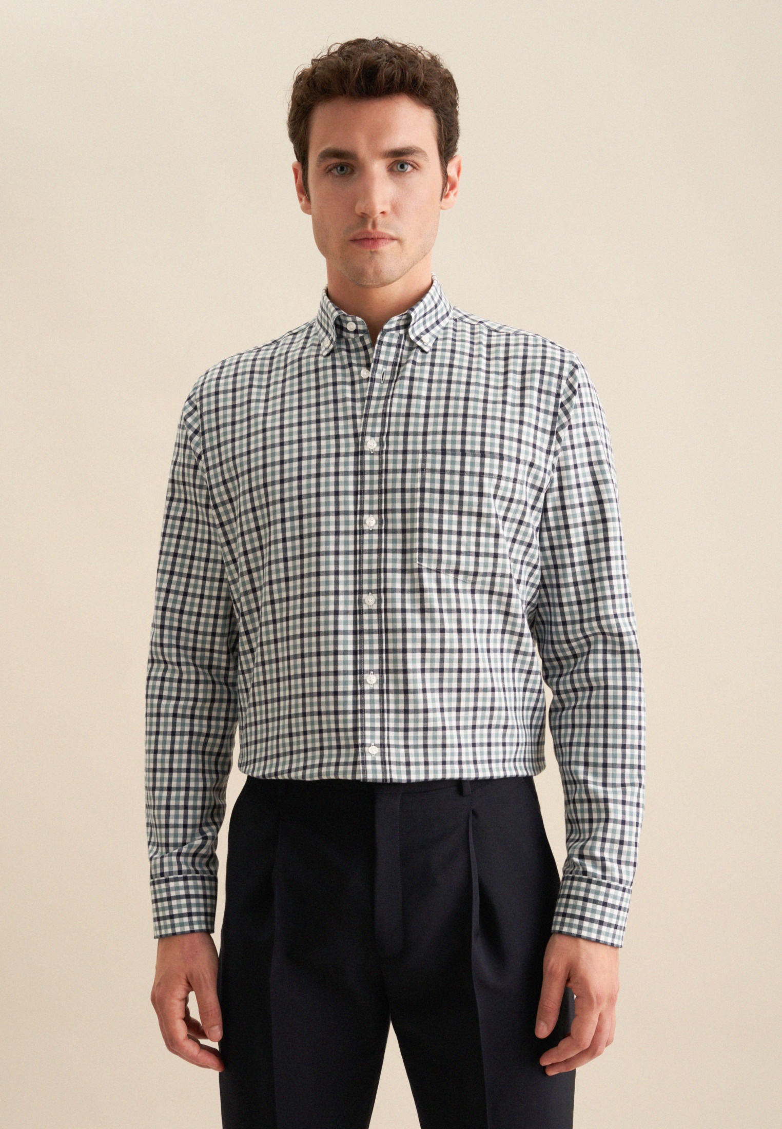 seidensticker Flanellhemd »Regular« Regular 1/1 Button-Down-Kragen Karo