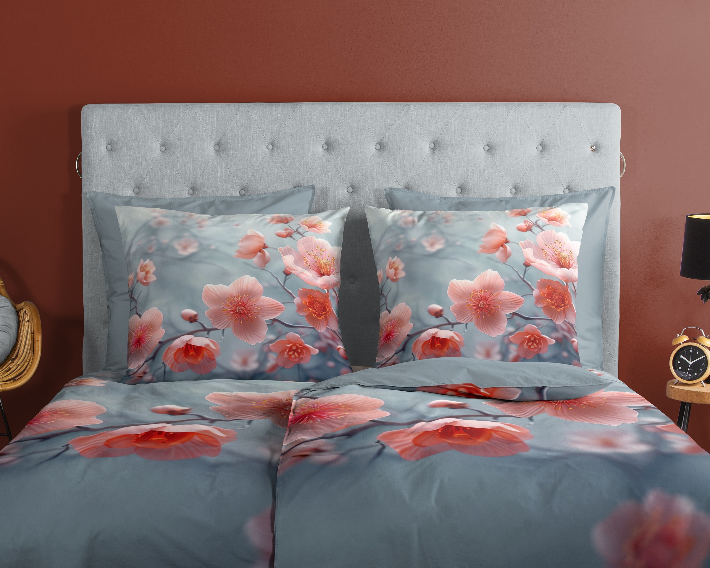 good morning Wendebettwäsche »Sartre«, Baumwolle, Renforcé, 135x200, Reissverschluss, Wendeoptik, Blumen, Grau