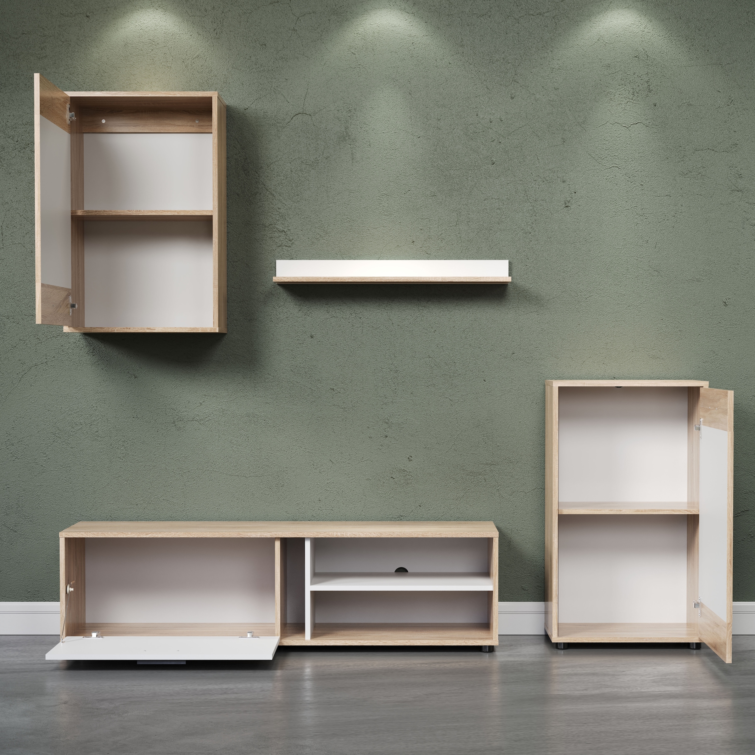 INOSIGN Wohnwand »Valetta«, (Komplett-Set, 4 St.), inkl. Lowboard, Hängeschrank, Wandboard und Highboard