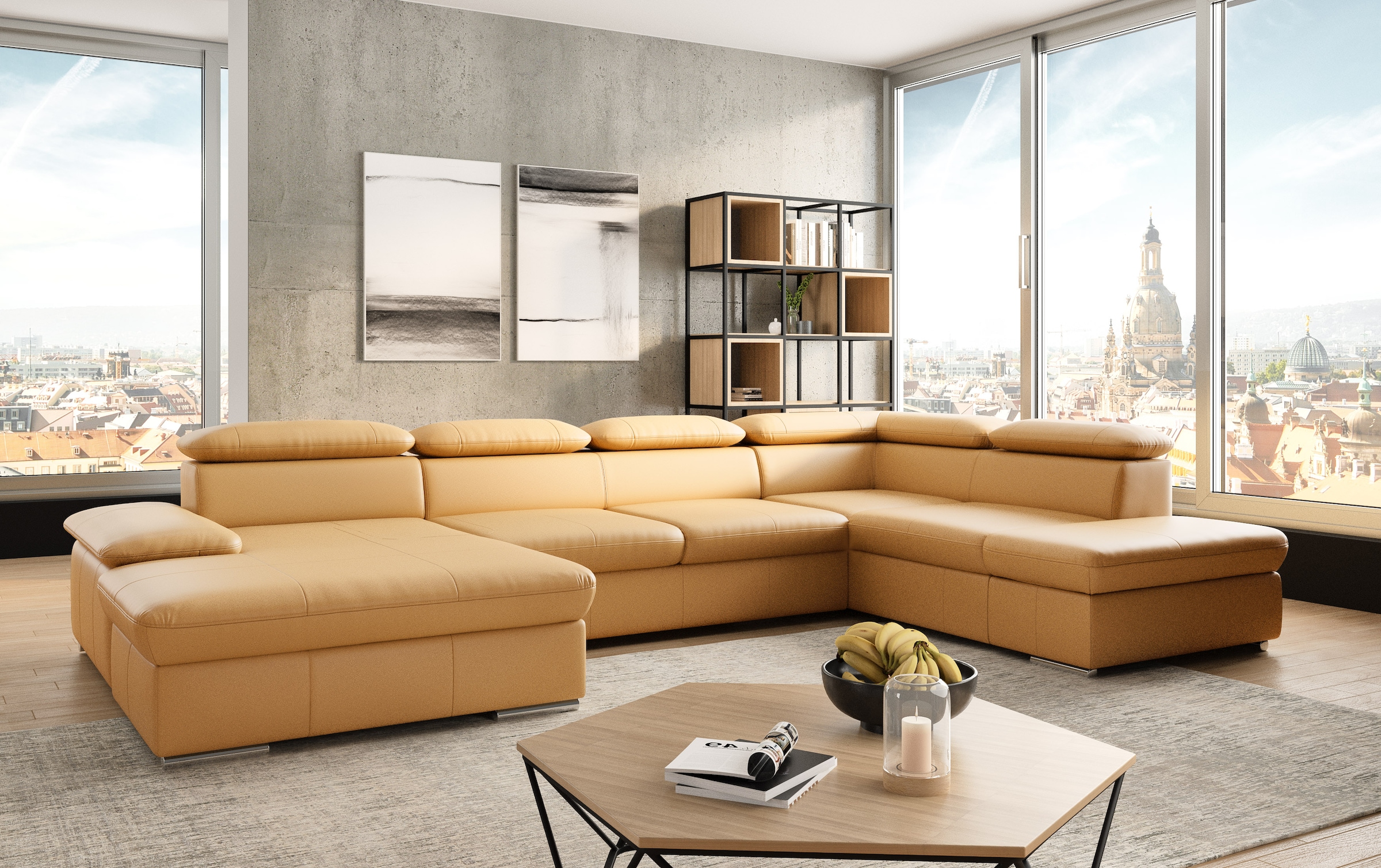 sit&more Wohnlandschaft "Valantine U-Form, B: 349 cm" mit Arm- & Kopfteilverstellung, optional mit Bettfunktion