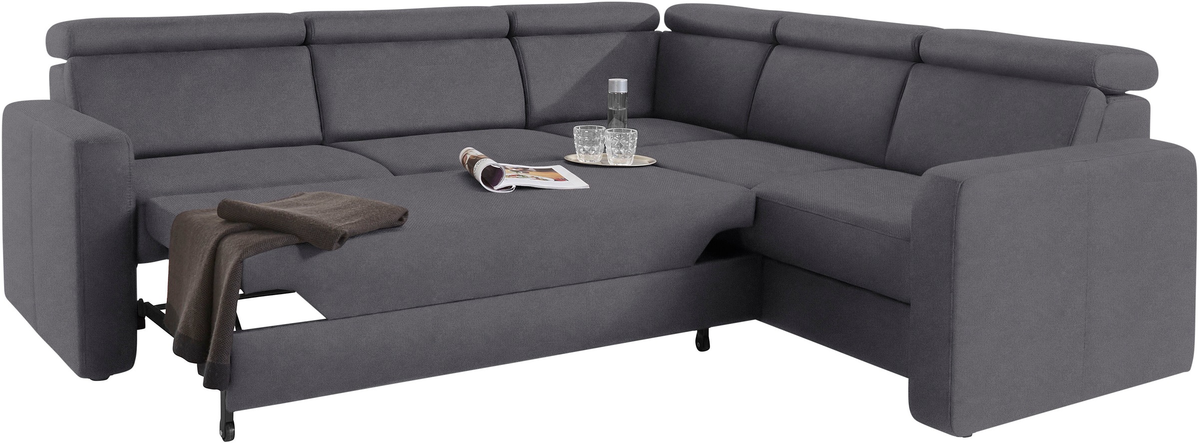 sit&more Ecksofa »Bologna L-Form«, Kopfteilverstellung, wahlweise mit Bettfunktion und Schubkasten