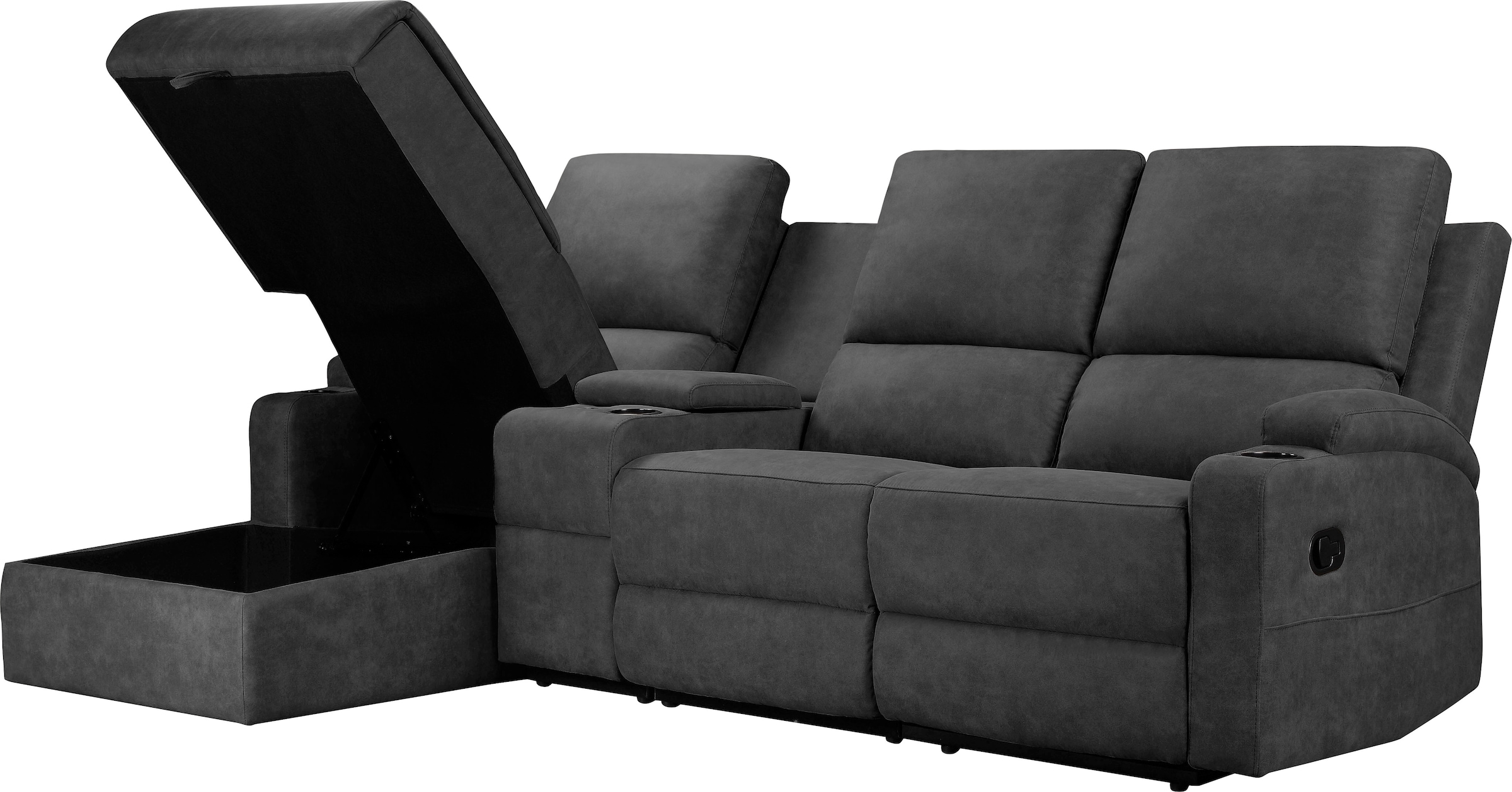 Home affaire Ecksofa »NAPORI Multimediasofa, 3er Kinosessel XXL, L-Form, 3 Bezugsstoffe«, Kinosofa mit Relaxfunktion, Getränkehalter, Staufach und Staukasten