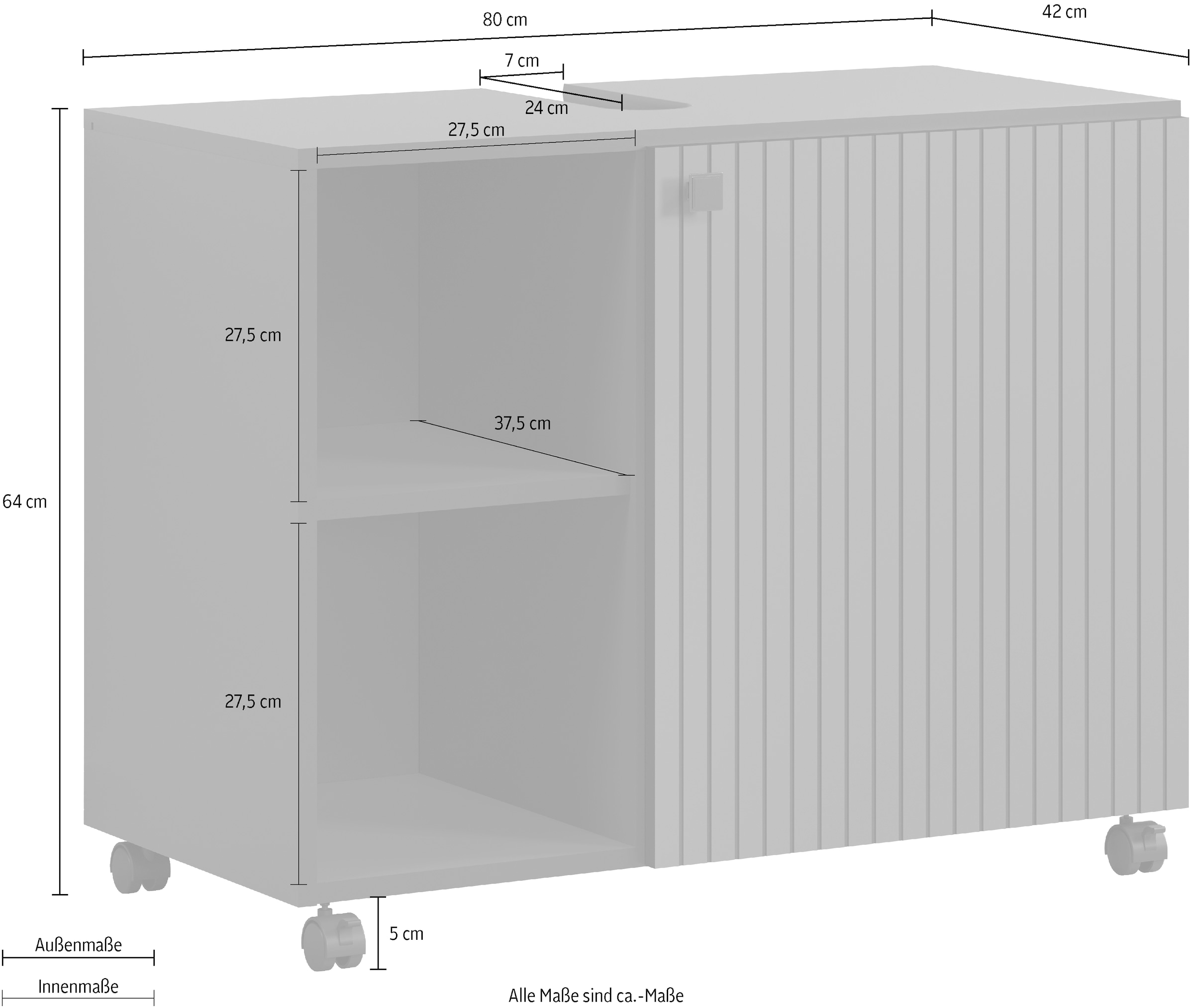 welltime Waschbeckenunterschrank »Amrum«, (1 St.), BxHxT 80 x 64 x 42cm Waschbeckenunterschrank Eiche Rillenoptik