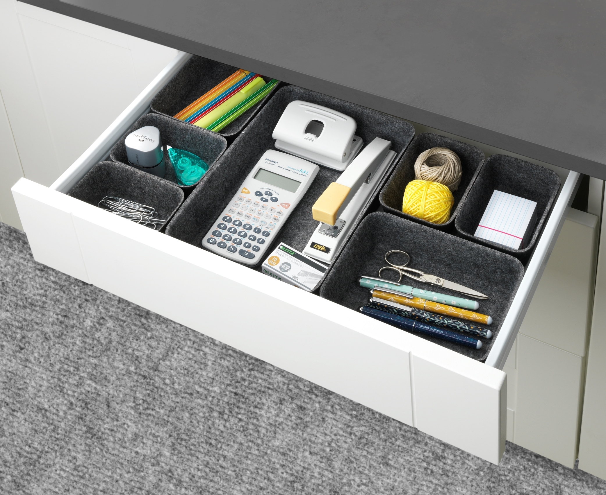 WENKO Organizer, (Set, 7 St.), Aufbewahrungsboxen für Schubladen, 3 Grössen, recycelter Polyesterfilz