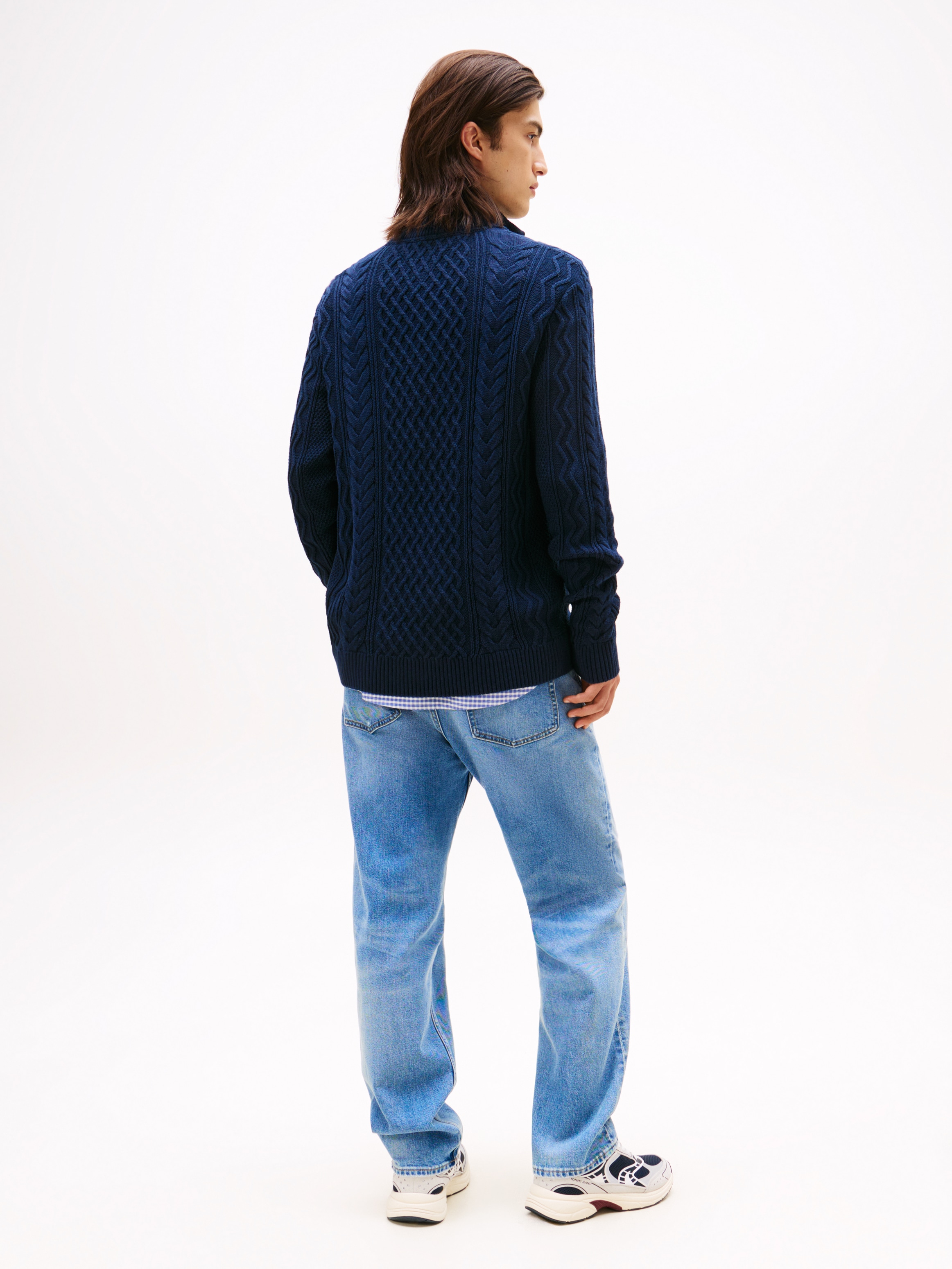Tommy Jeans Strickpullover, Troyer-Kragen mit Reissverschluss, slim fit, Zopfstrick-Muster