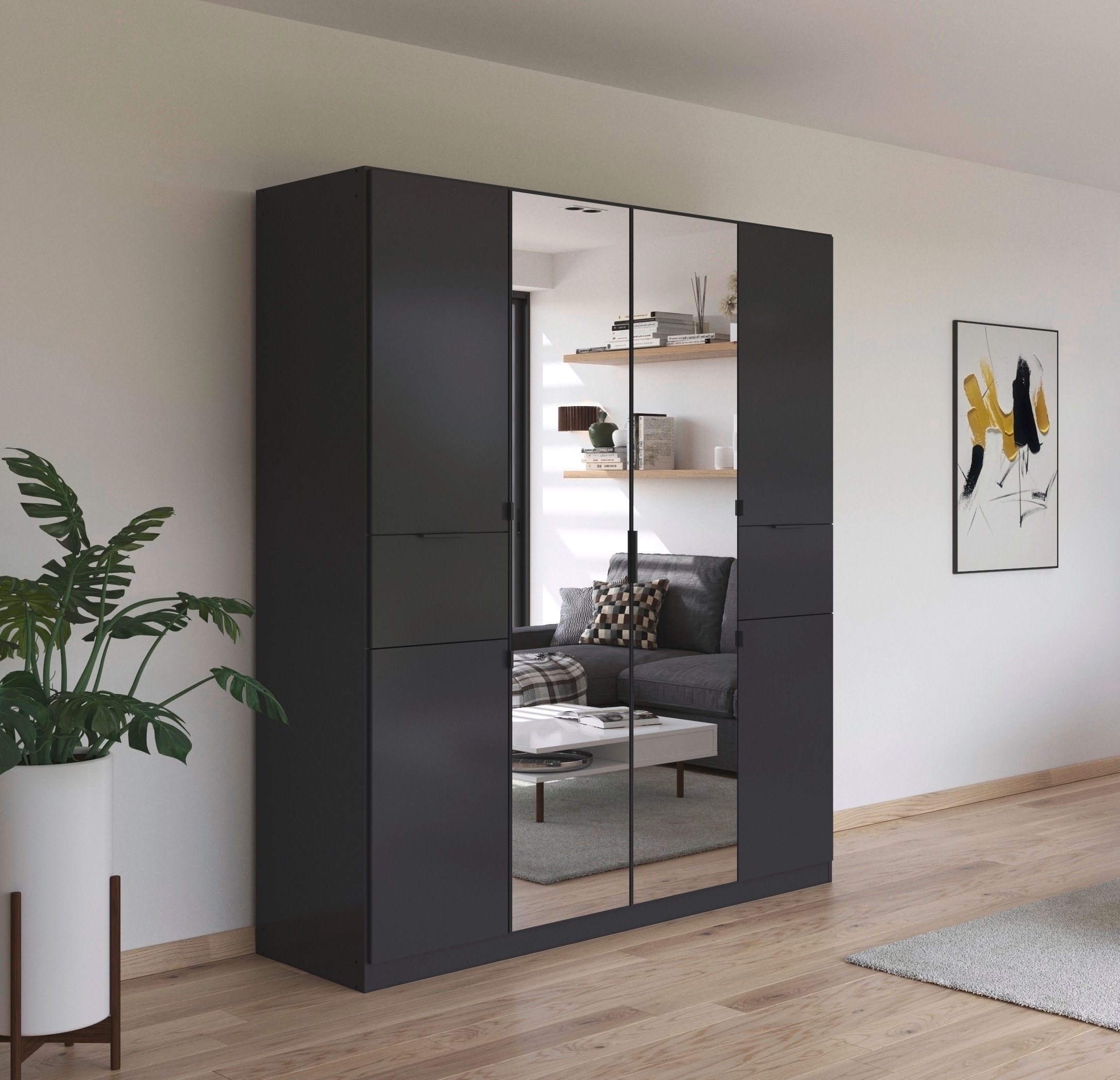 rauch Drehtürenschrank "Kleiderschrank Schrank Garderobe Wäscheschrank TICAO" Schubladen in der Höhe variabel positionierbar, mit 2 geräumigen Schubladen, viel Stauraum MADE IN GERMANY