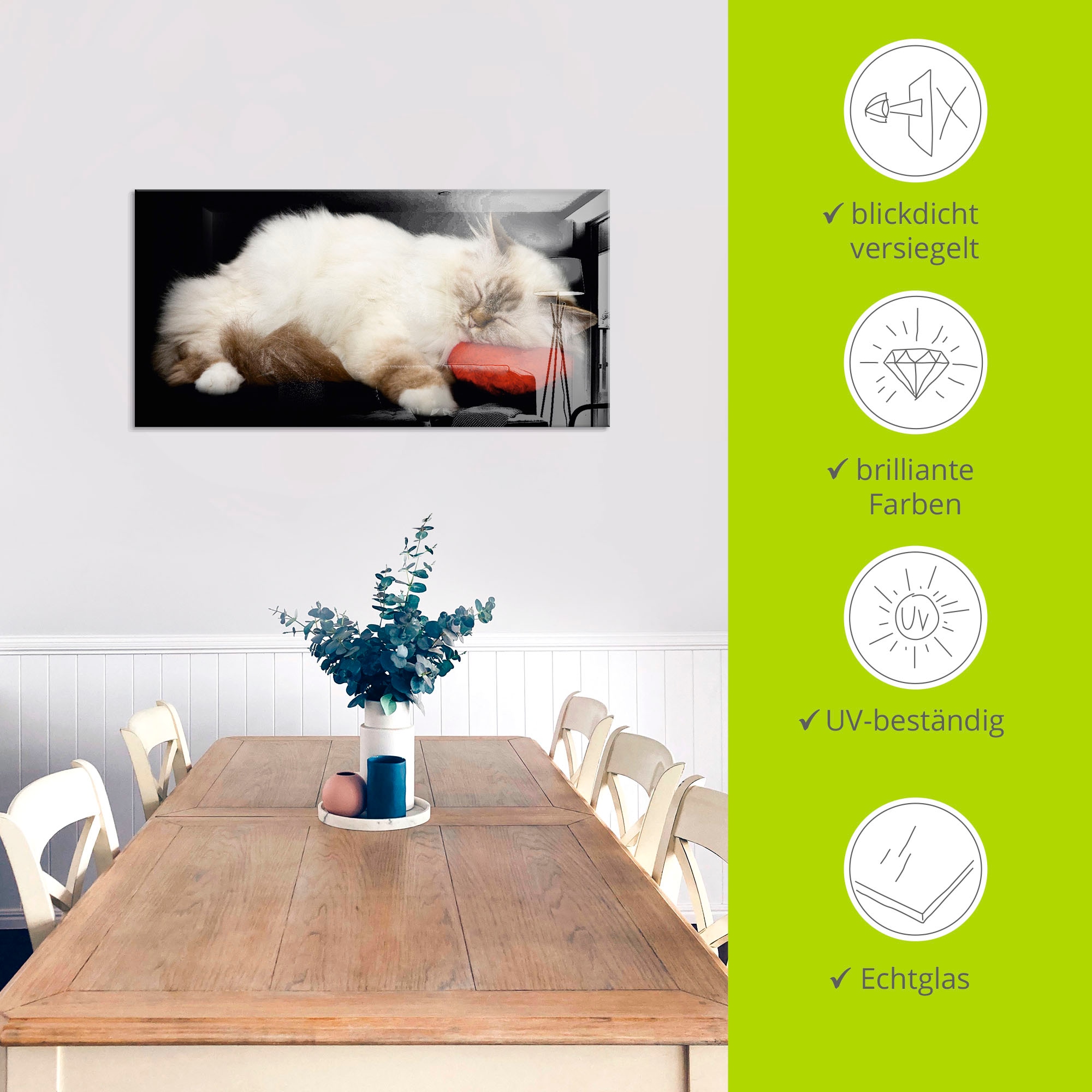 Artland Glasbild »Müde Katze«, Haustiere, (1 St.), in verschiedenen Grössen