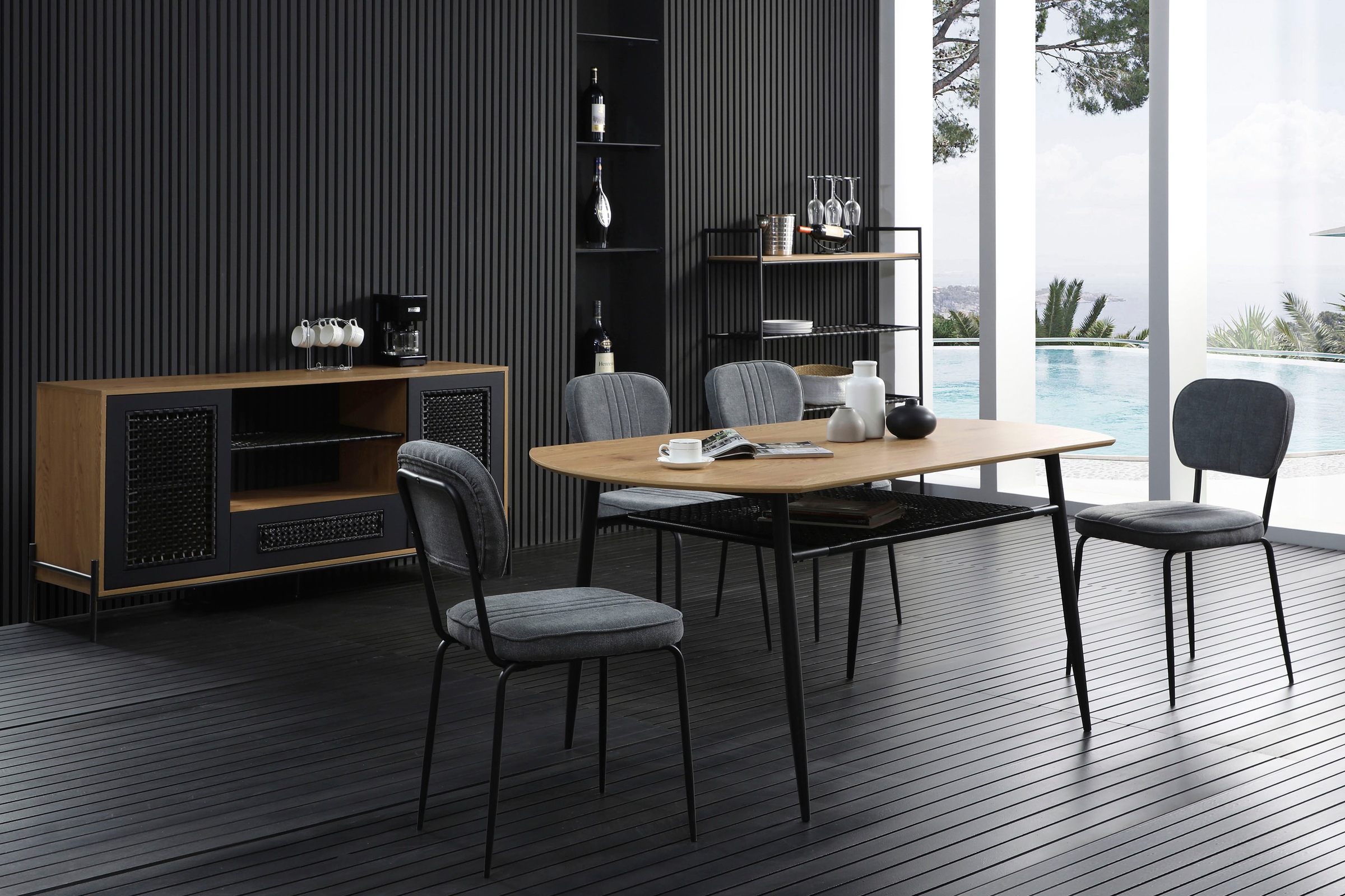 SalesFever Esstisch "Familienfreundlicher Tisch" Stilvolle Ablage aus Metall und Polyrattan