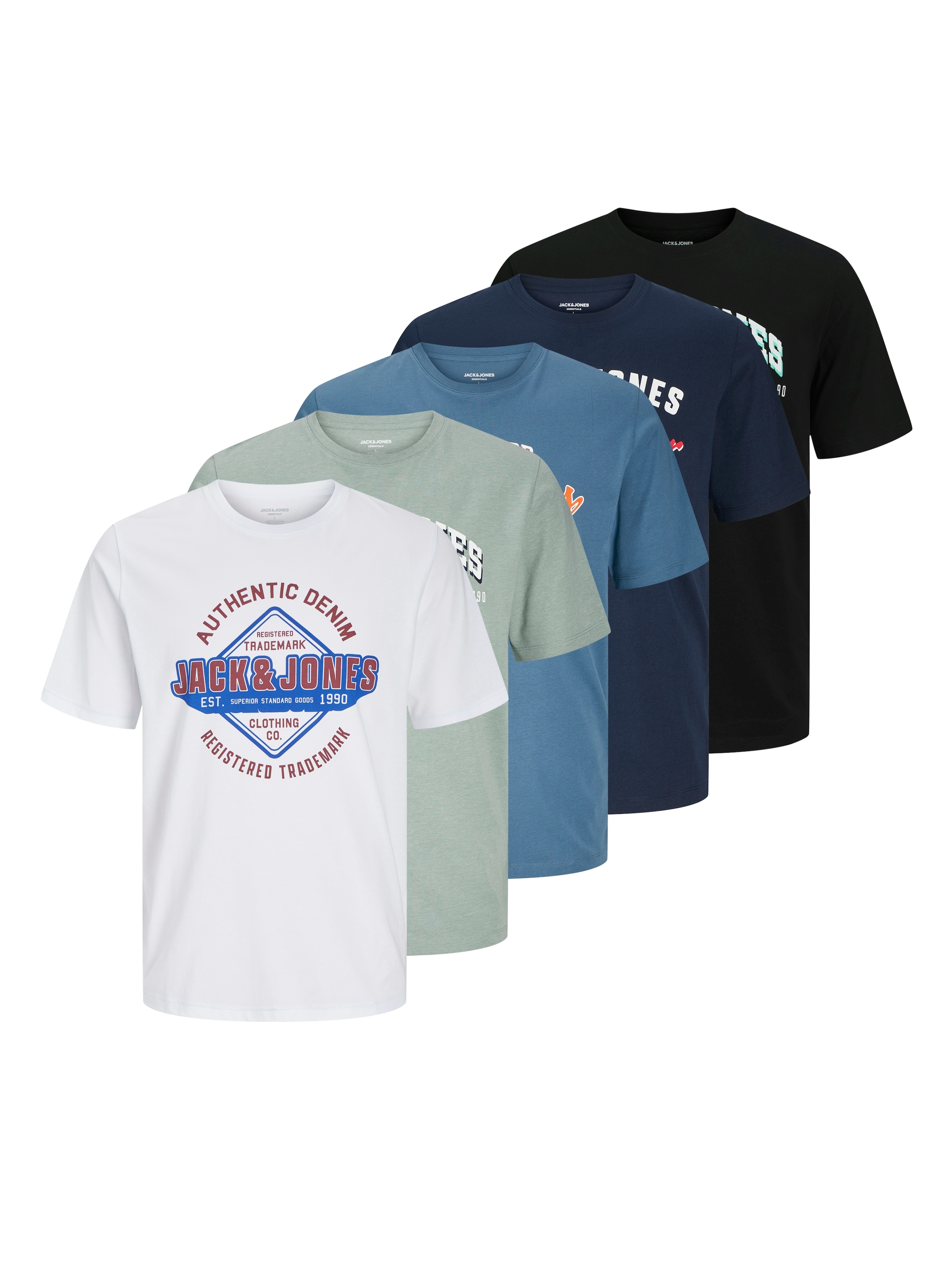 Jack & Jones Rundhalsshirt »JJELOGO TEE SS O-NECK 2 COL SS25 5PK MP«