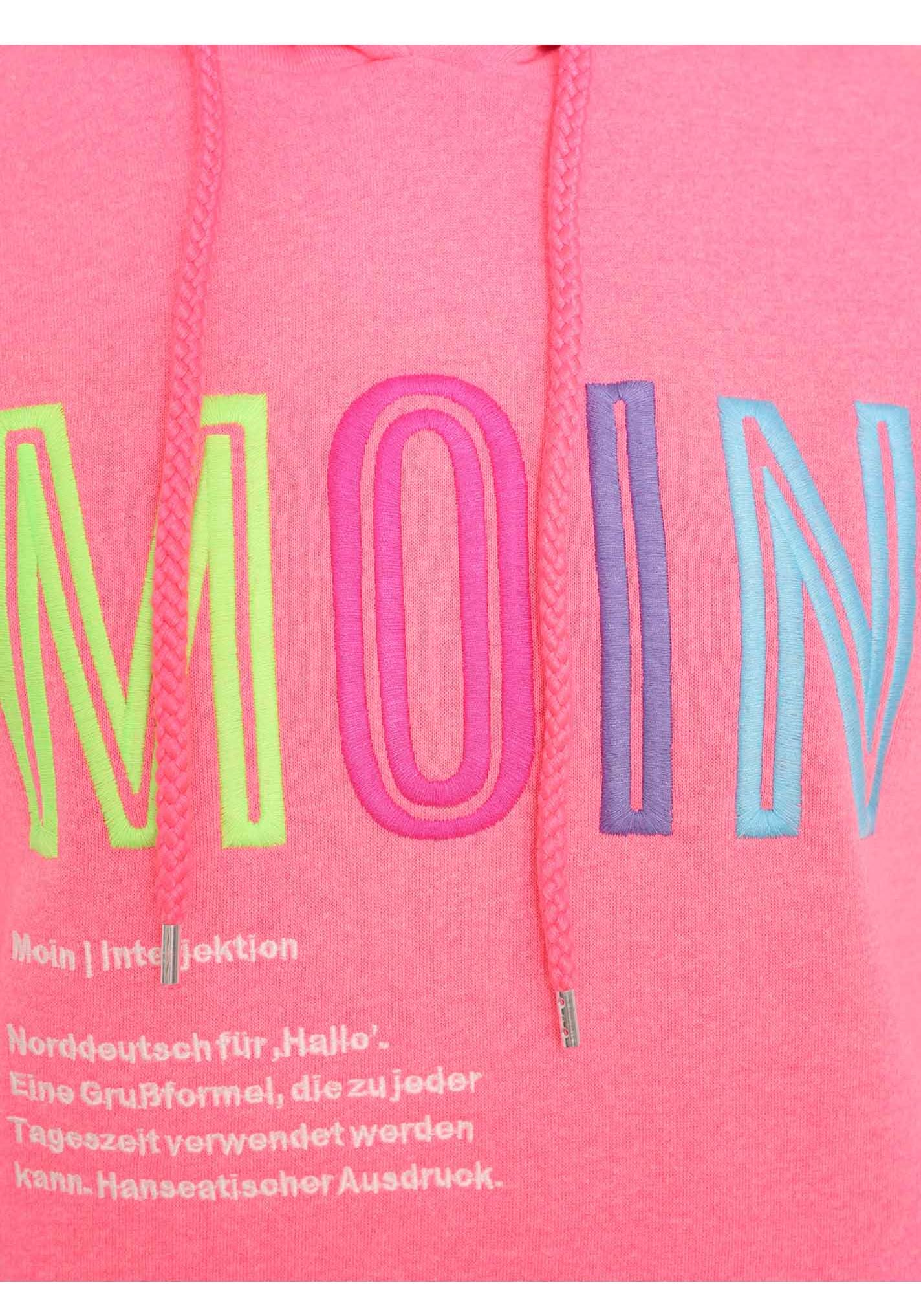 Zwillingsherz Sweat-Hoodie, mit aufgesticktem "MOIN"-Schriftzug in Neonfarben