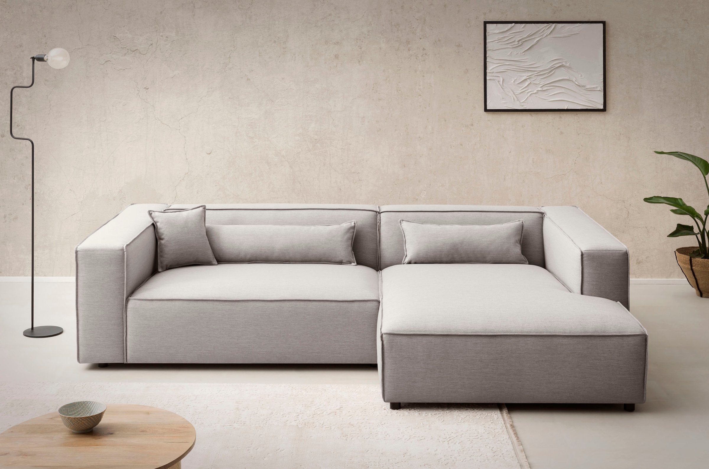 LeGer Home by Lena Gercke Ecksofa »PIARA XXL, Big-Sofa in Cord oder Leinenoptik, L-Form, mit Kedernaht«, wahlweise Ottomane rechts/links, schwarze Füsse, extra tiefe Sitzfläche