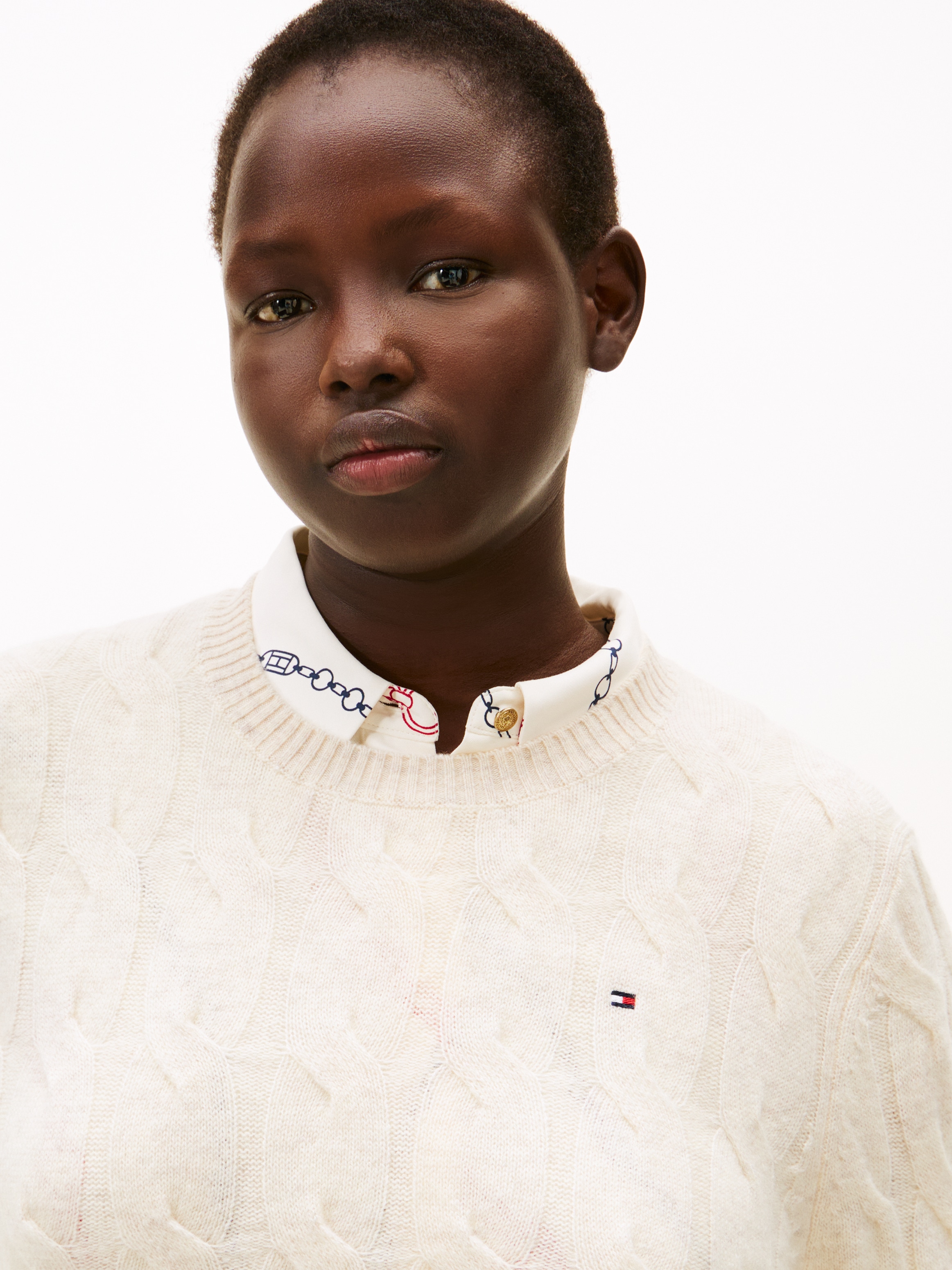 Tommy Hilfiger Curve Strickpullover »CRV SOFT WOOL CABLE C-NK LS SWT«, in grossen Grössen, mit Zopfmuster, aus reiner Wolle