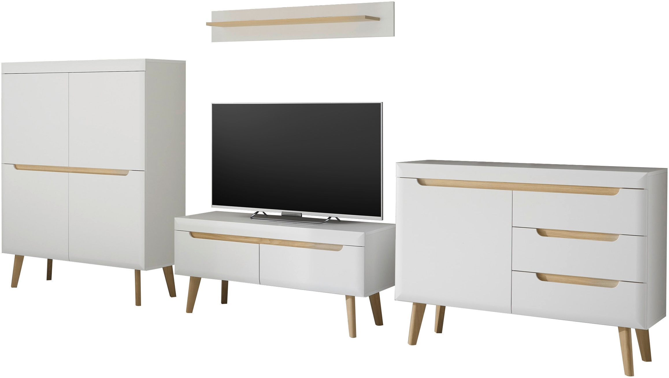 INOSIGN Wohnwand »Torge, Anbauwand, Schrankwand, Mediawand, Wohnzimmer-Set«, (4 St.), enthält Lowboard, Sideboard, Highboard + Wandboard, 361 cm breit