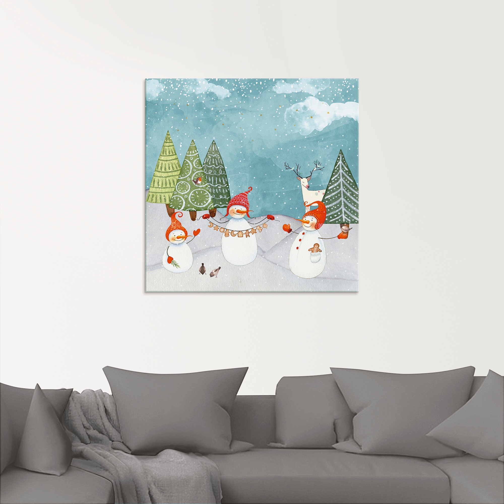 Artland Glasbild »Schneemänner und Tierfreunde«, Weihnachten, (1 St.), in verschiedenen Grössen