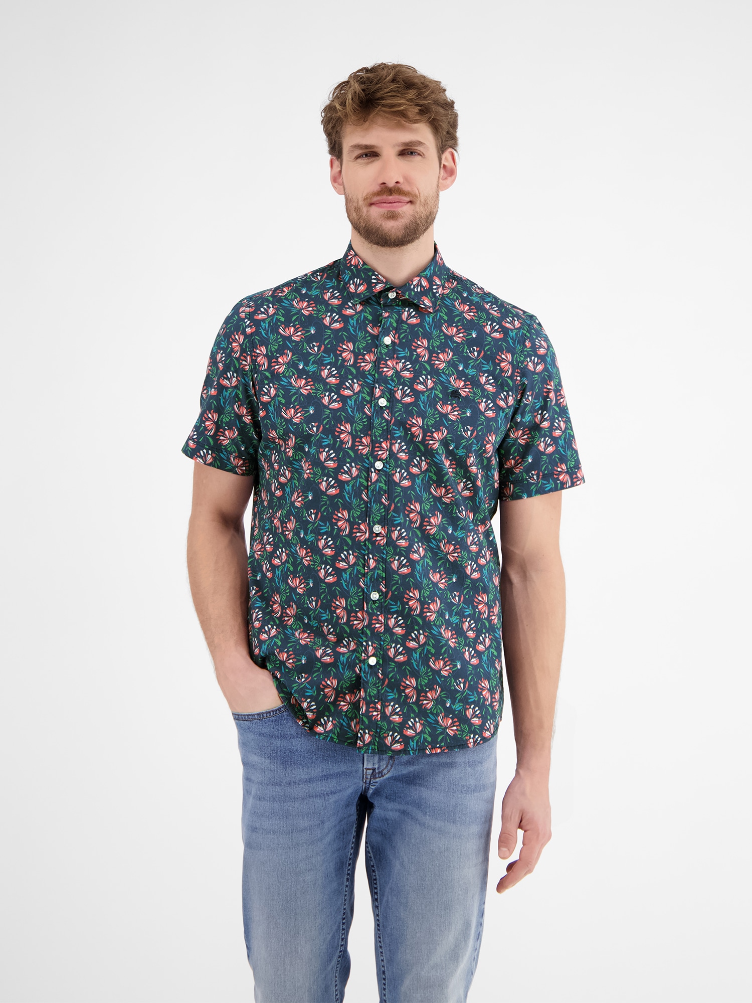LERROS Kurzarmhemd »LERROS Herren Poplin-Stretchhemd, floral gemustert«