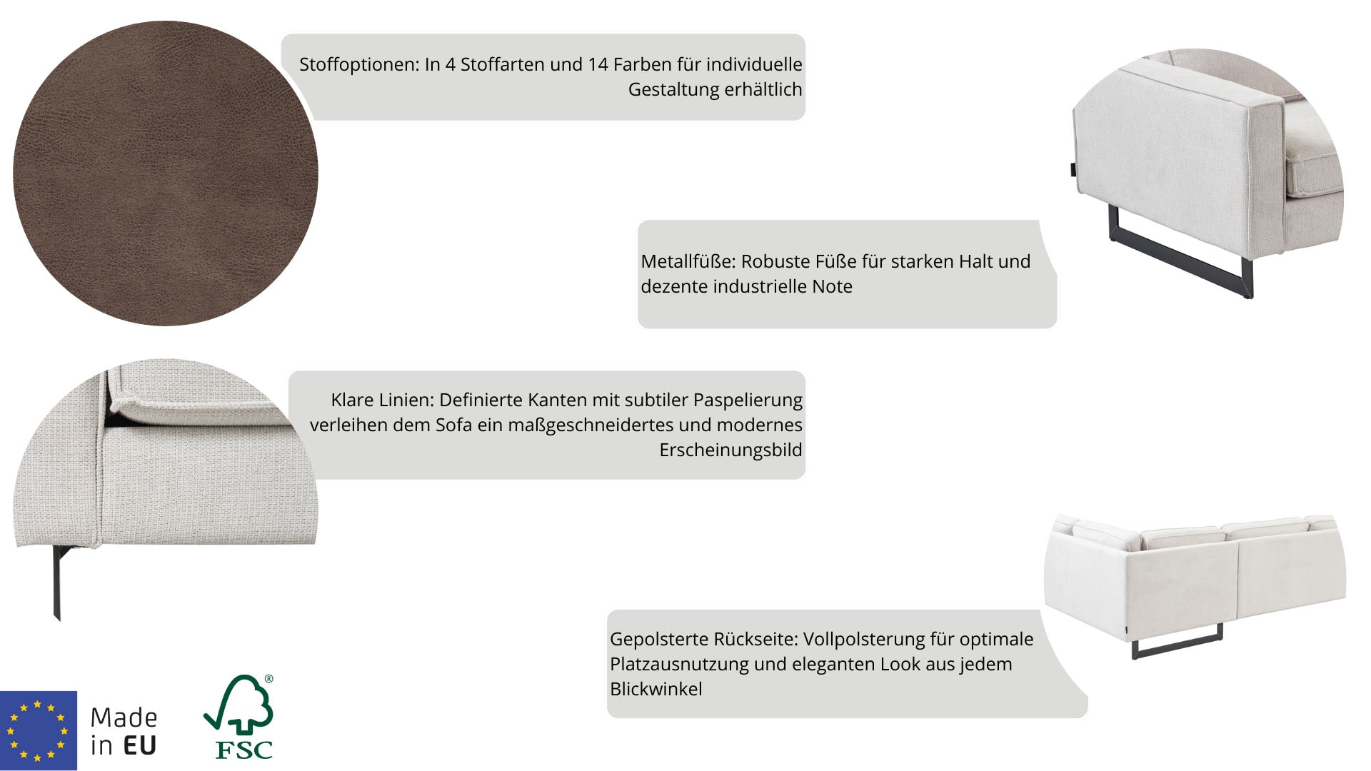 Places of Style Loveseat »Pinto 105 cm, Cord, Chenille, Lederoptik«, mit Keder, Metallfüssen und auch in Cord Bezug erhältlich