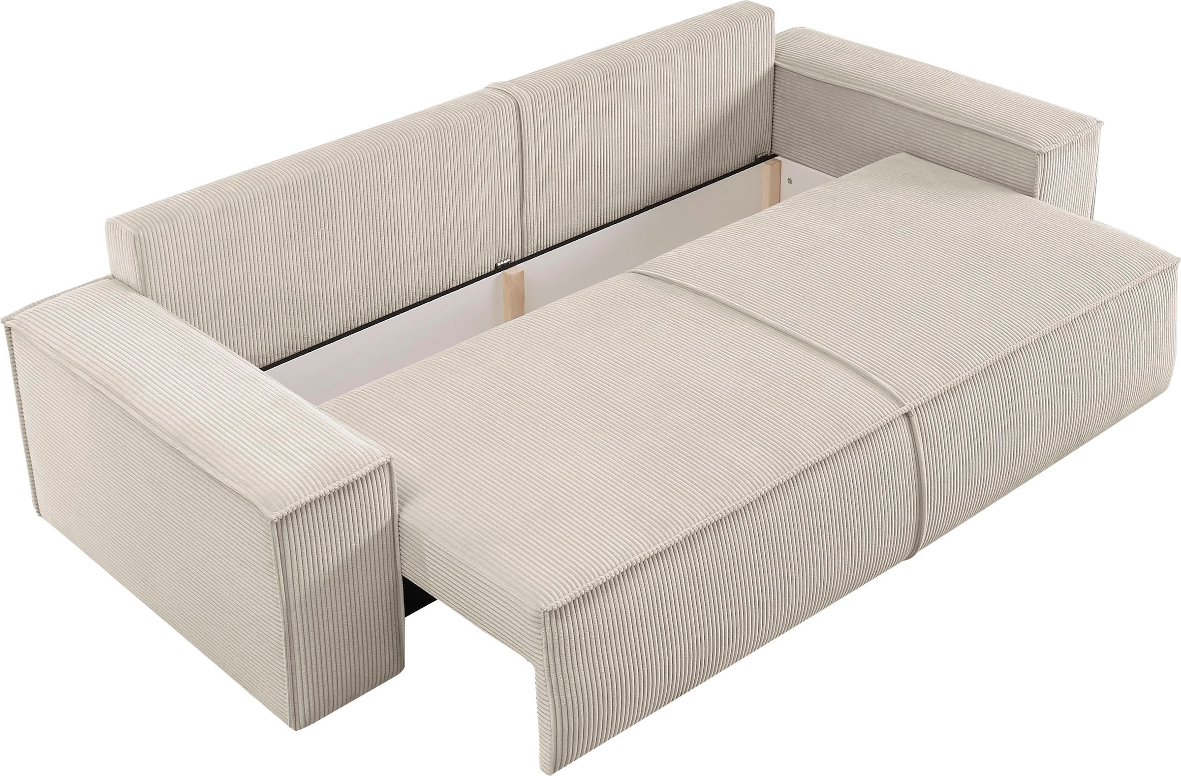 Home affaire 3-Sitzer »SHERWOOD Schlafsofa (257cm) Cord, Samtvelours, Vintage-Lederoptik«, Schlaffunktion mit Bettkasten (ca. 136/200cm)
