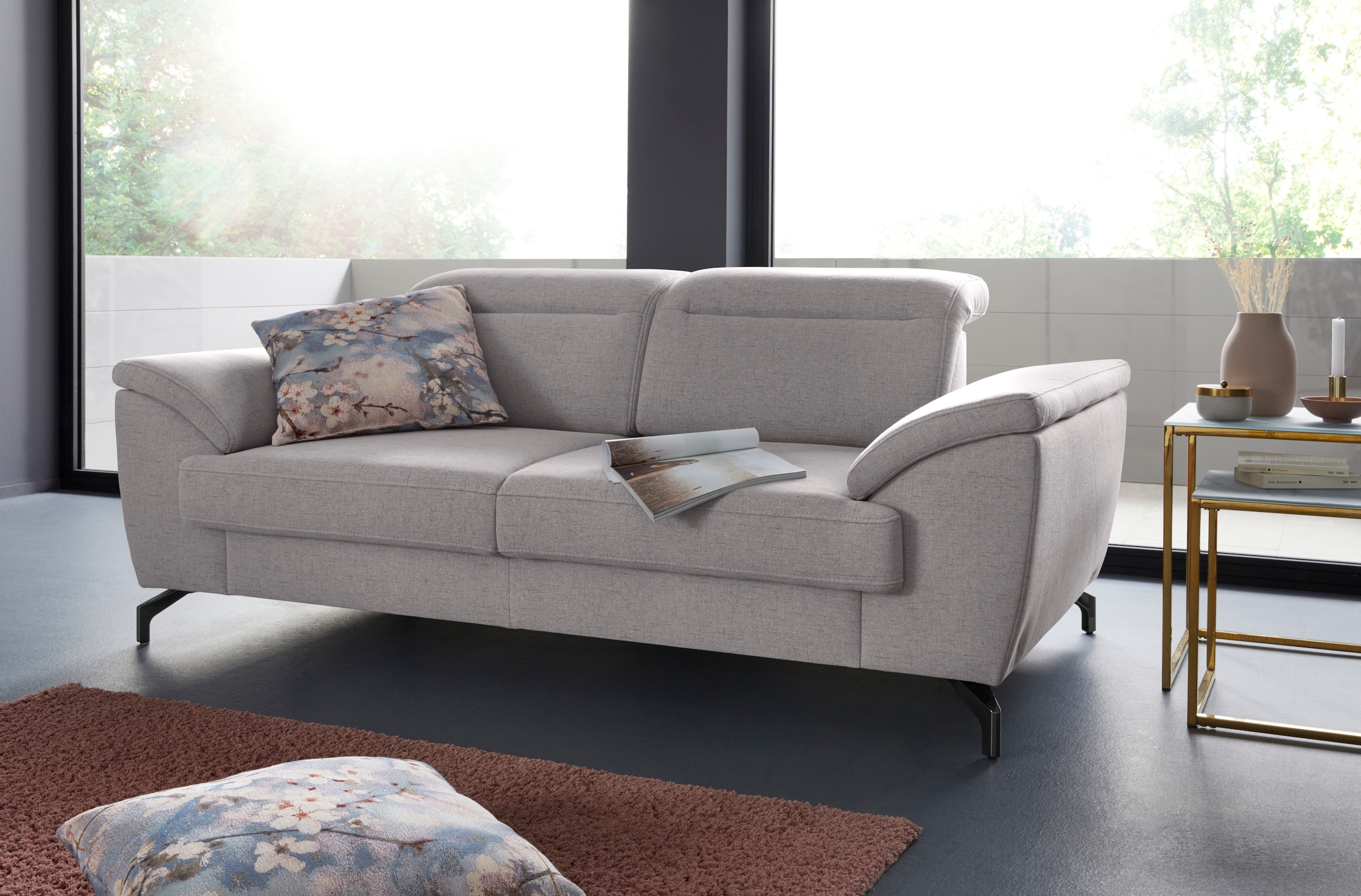 sit&more 2-Sitzer "Percy" 12 cm Fusshöhe, Sitztiefenverstellung, wahlweise Kopfteilverstellung