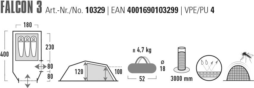 High Peak Tunnelzelt »Falcon«, 3 Personen