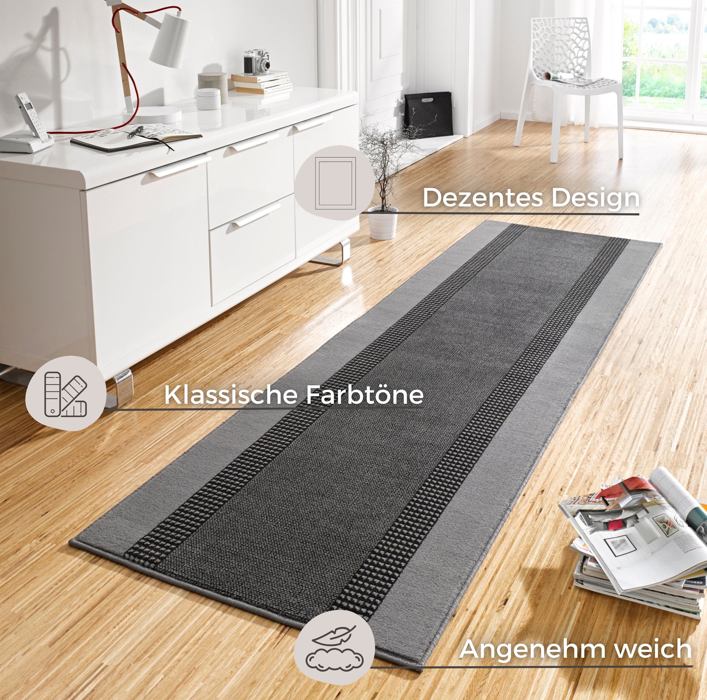 HANSE Home Teppich »Band«, rechteckig, 9 mm Höhe, Kurzflor, weich, Läufer Grössen, Wohnzimmer, Schlafzimmer, Esszimmer