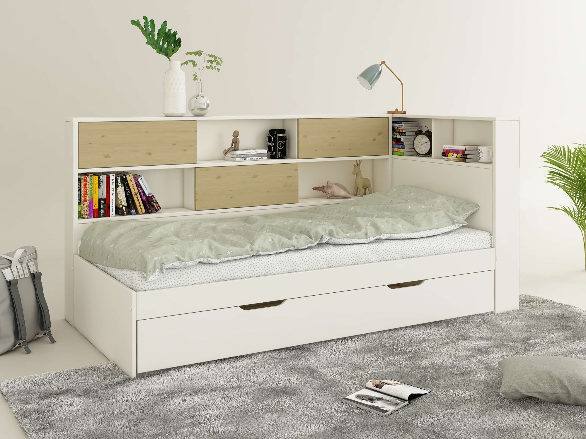 Home affaire Stauraumbett »Amance«, (Aussenmasse B/T/H: 110,2/220,1/106,9 cm), teilmassiv, FSC® zertifiziert, inklusive Lattenrost, viel Stauraum