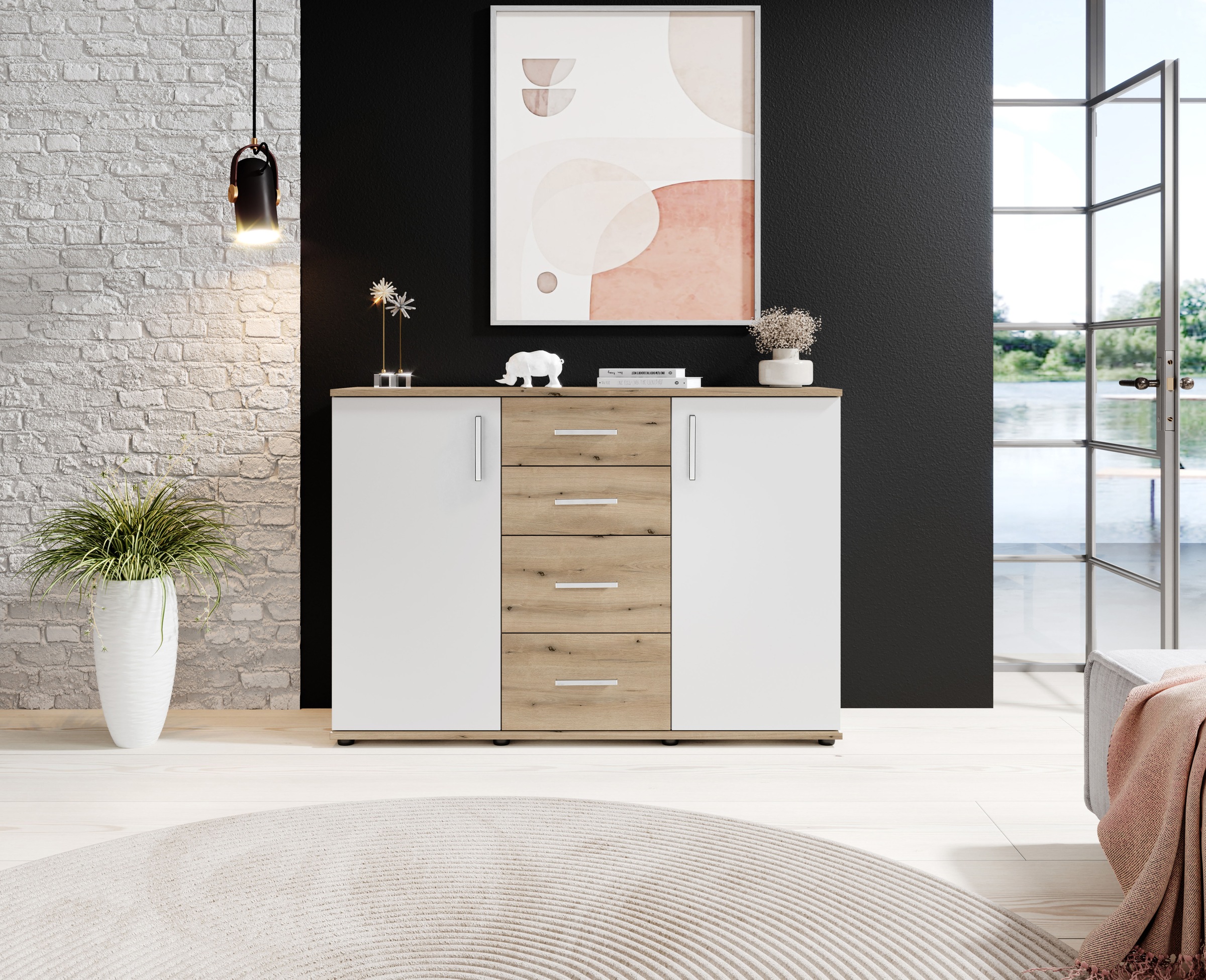 HBZ Kommode »BC-Drift-2, Sideboard Stellmass 120x84x35 cm«, (1 St.), Sideboard mit 2 Türen, 4 Schubkästen, 2 Einlegeböden